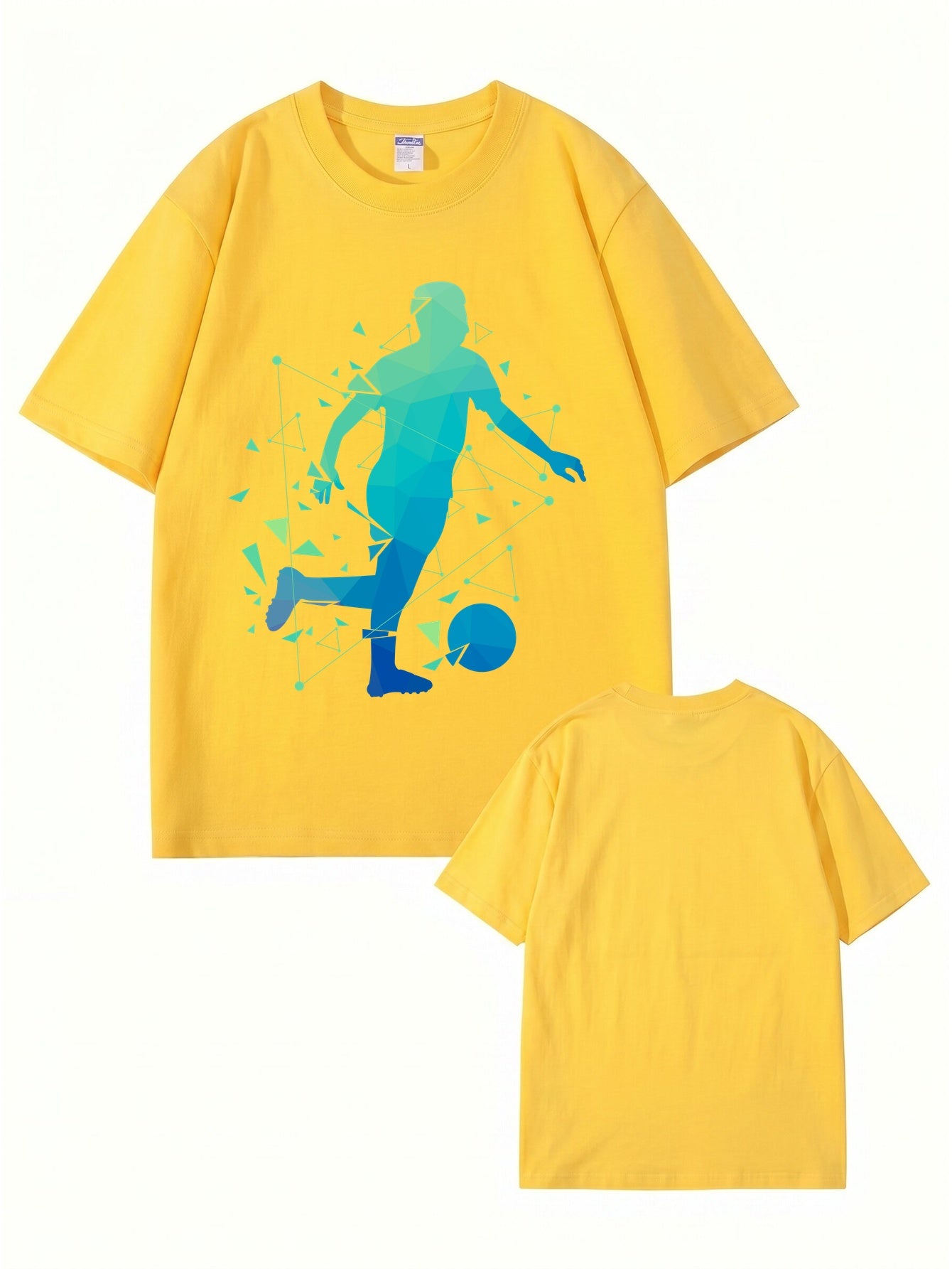 Geometric Soccer Player Graphic Print T-Shirt - Premium 200gsm Cotton