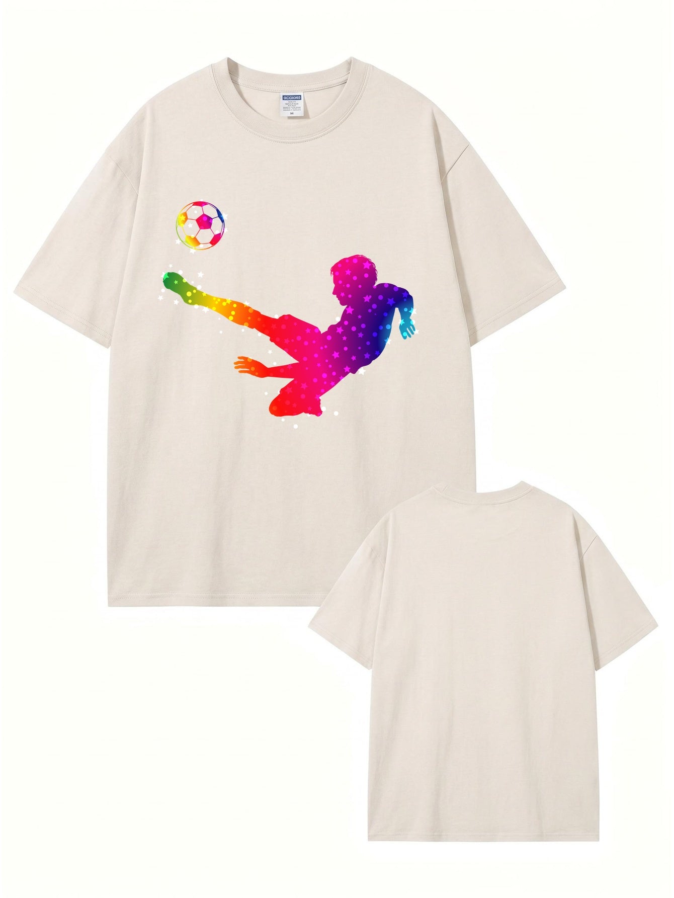 Vintage Washed Oversized T-Shirt with Rainbow Soccer Player Graphic