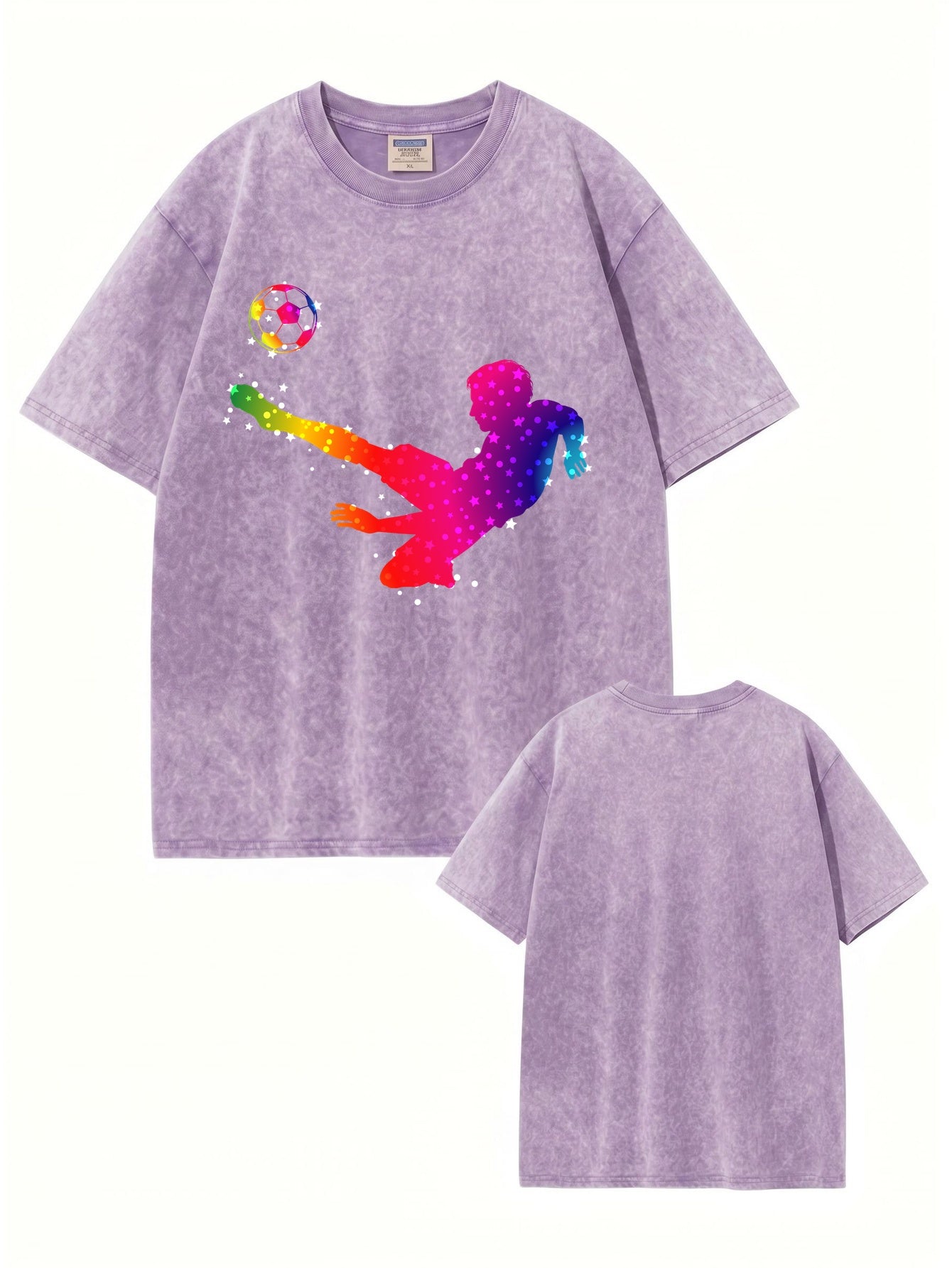 Vintage Washed Oversized T-Shirt with Rainbow Soccer Player Graphic