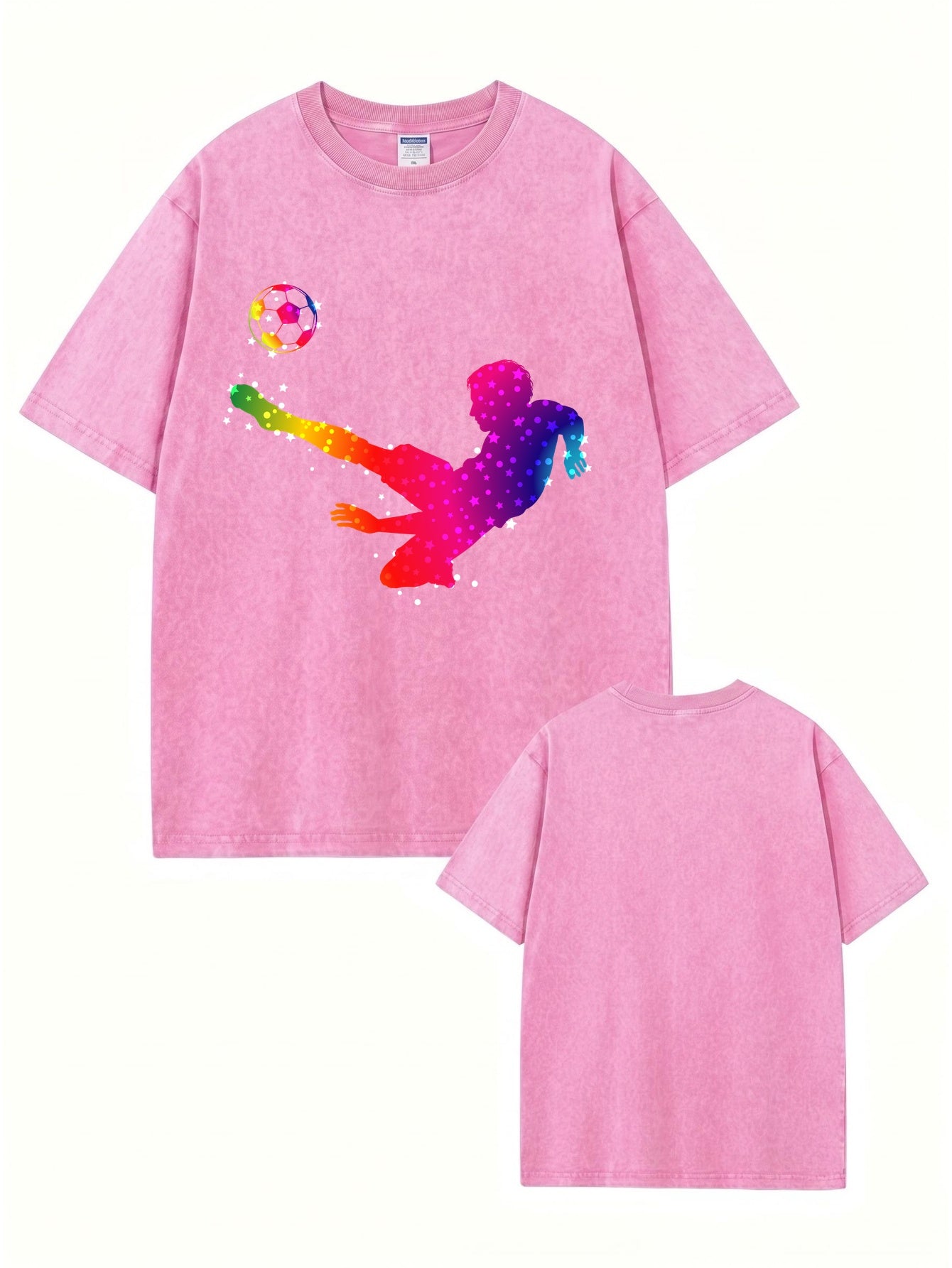 Vintage Washed Oversized T-Shirt with Rainbow Soccer Player Graphic