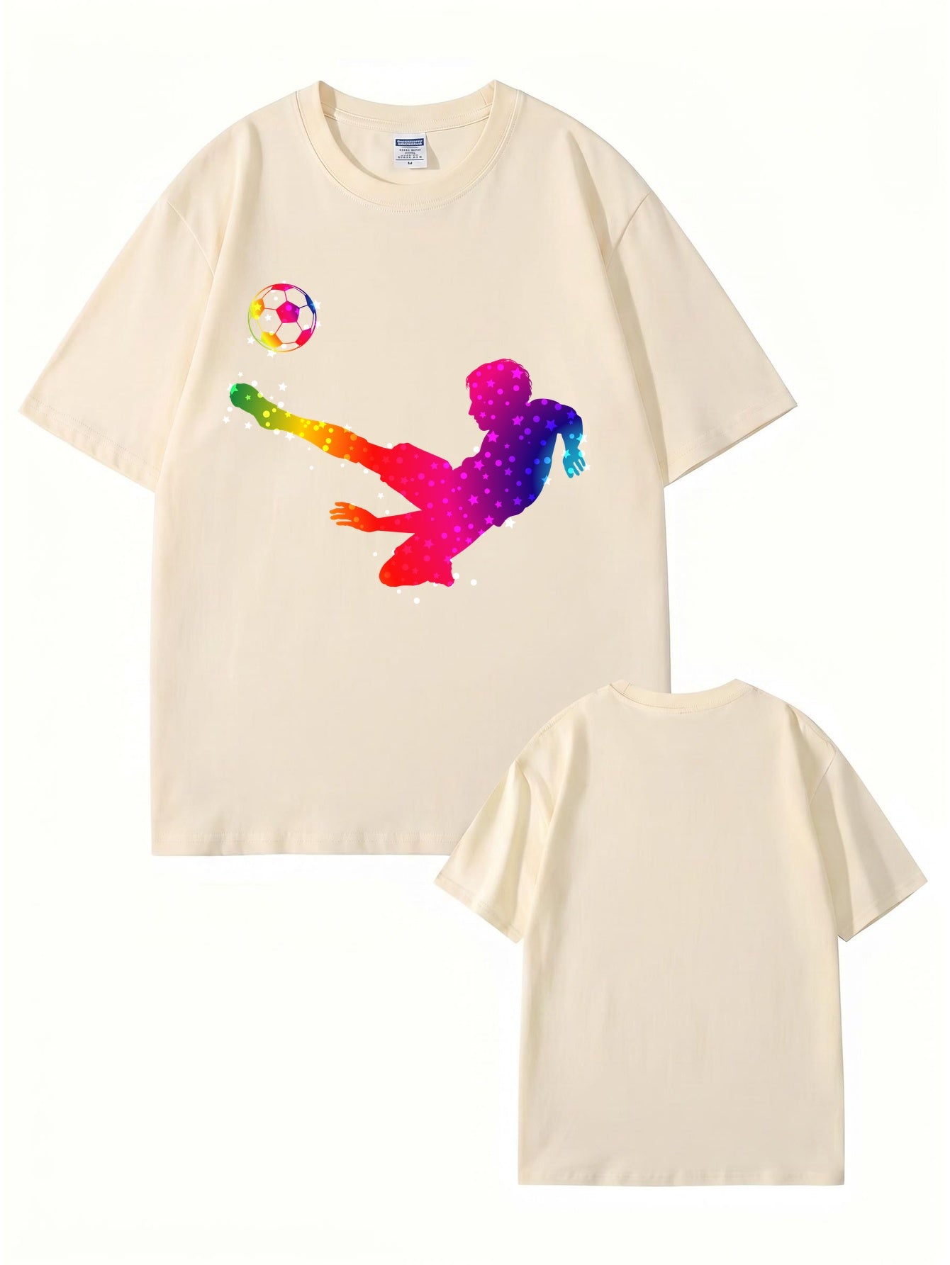 Rainbow Starry Soccer Player Graphic Print Men's Casual Cotton T-Shirt
