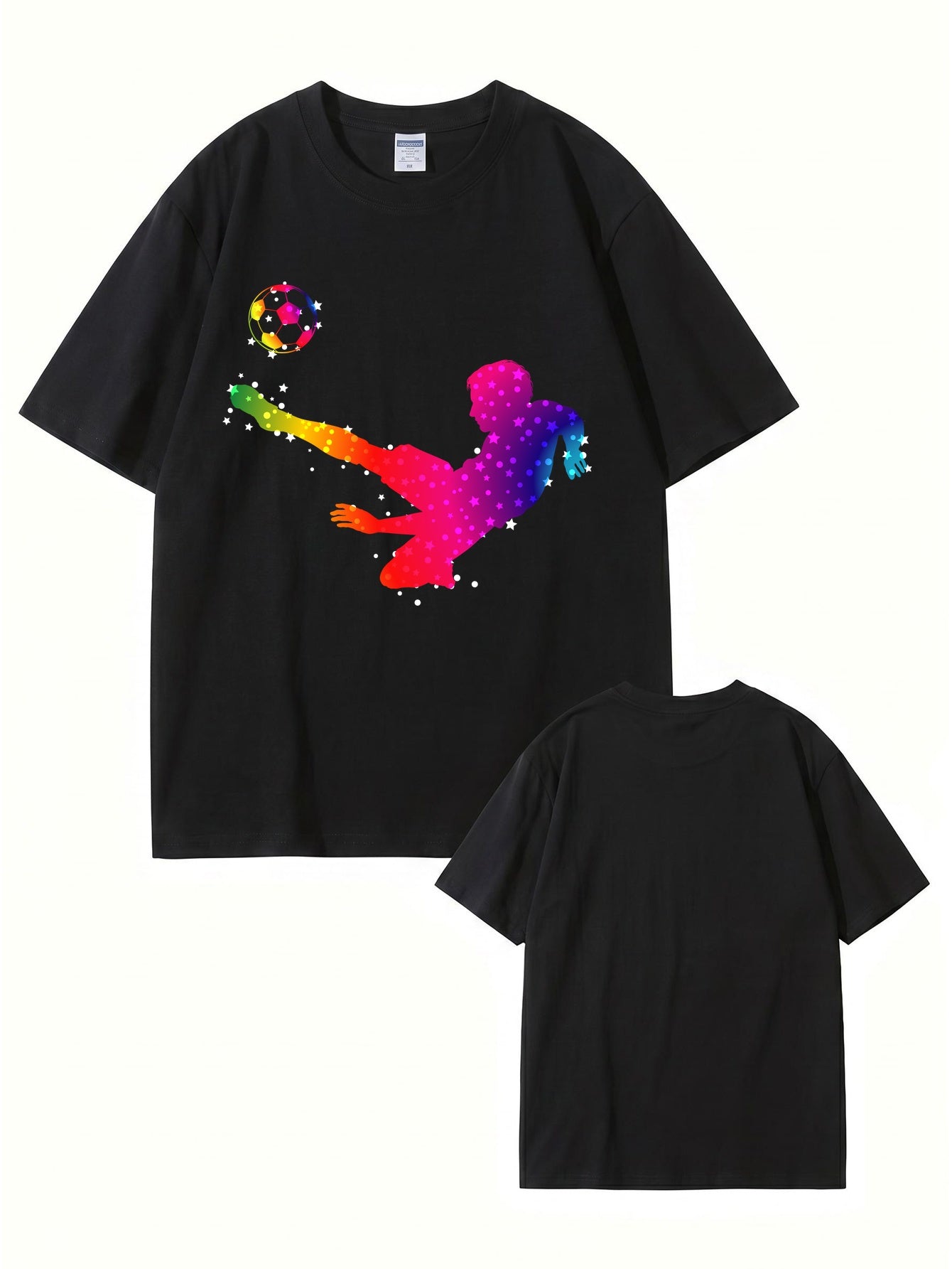 Rainbow Starry Soccer Player Graphic Print Men's Casual Cotton T-Shirt