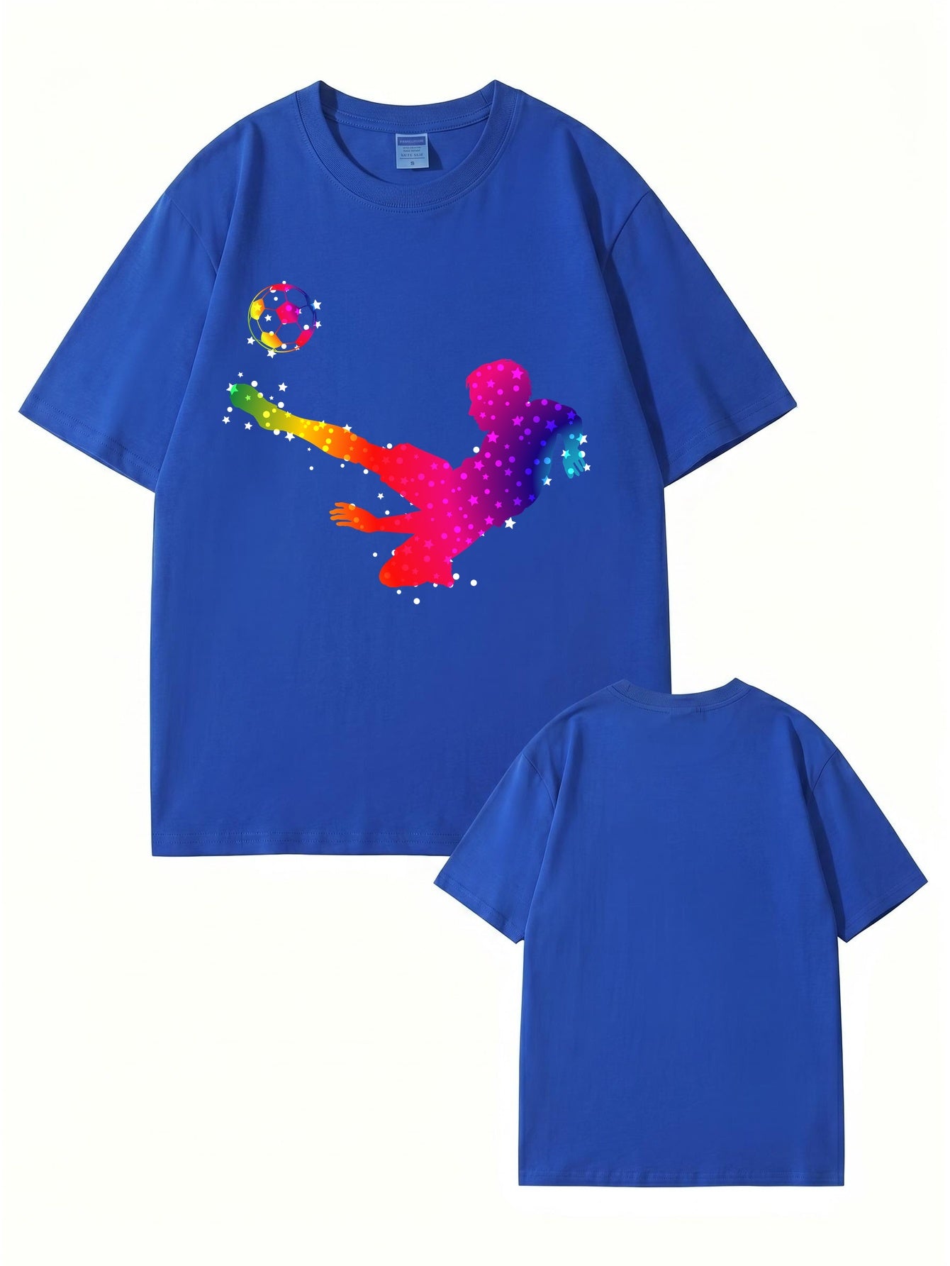 Rainbow Starry Soccer Player Graphic Print Men's Casual Cotton T-Shirt