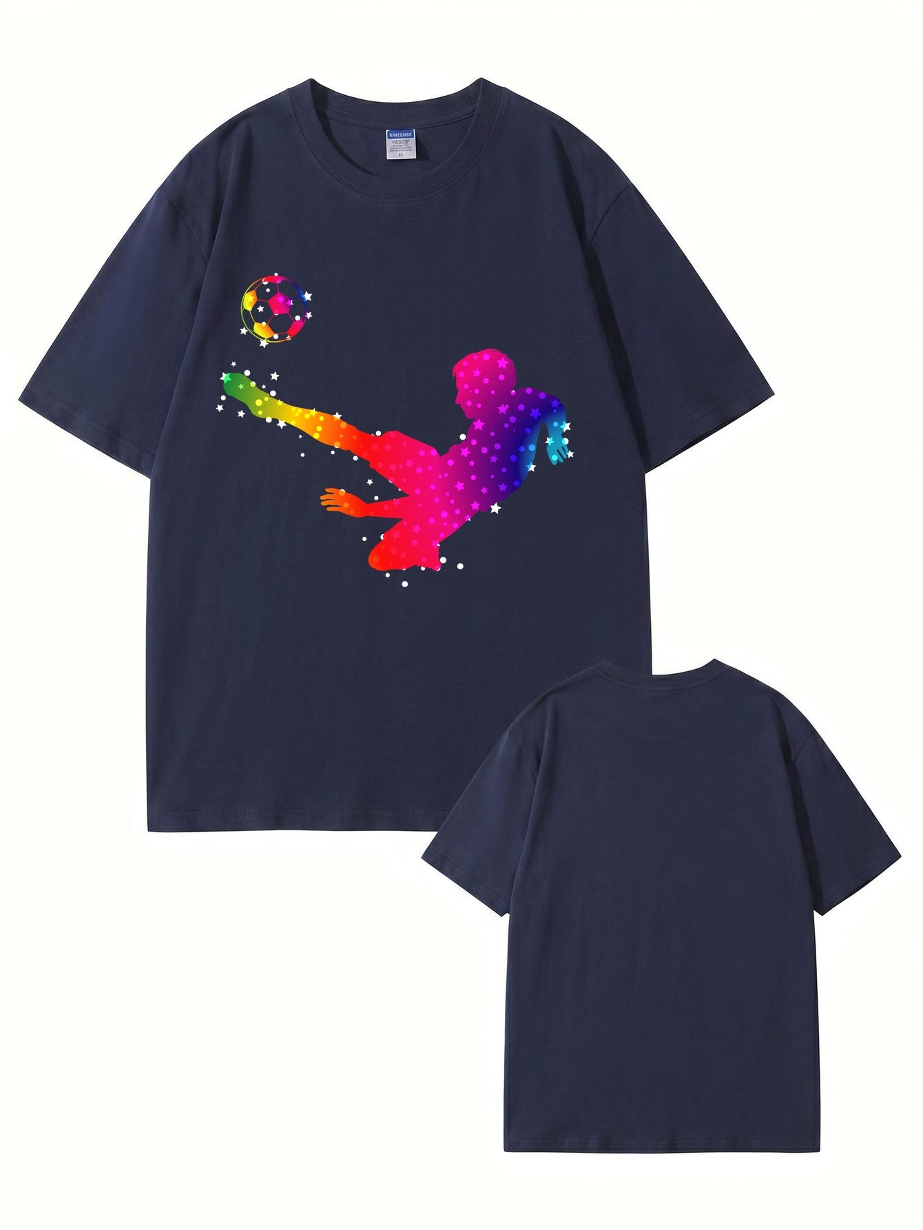 Rainbow Starry Soccer Player Graphic Print Men's Casual Cotton T-Shirt