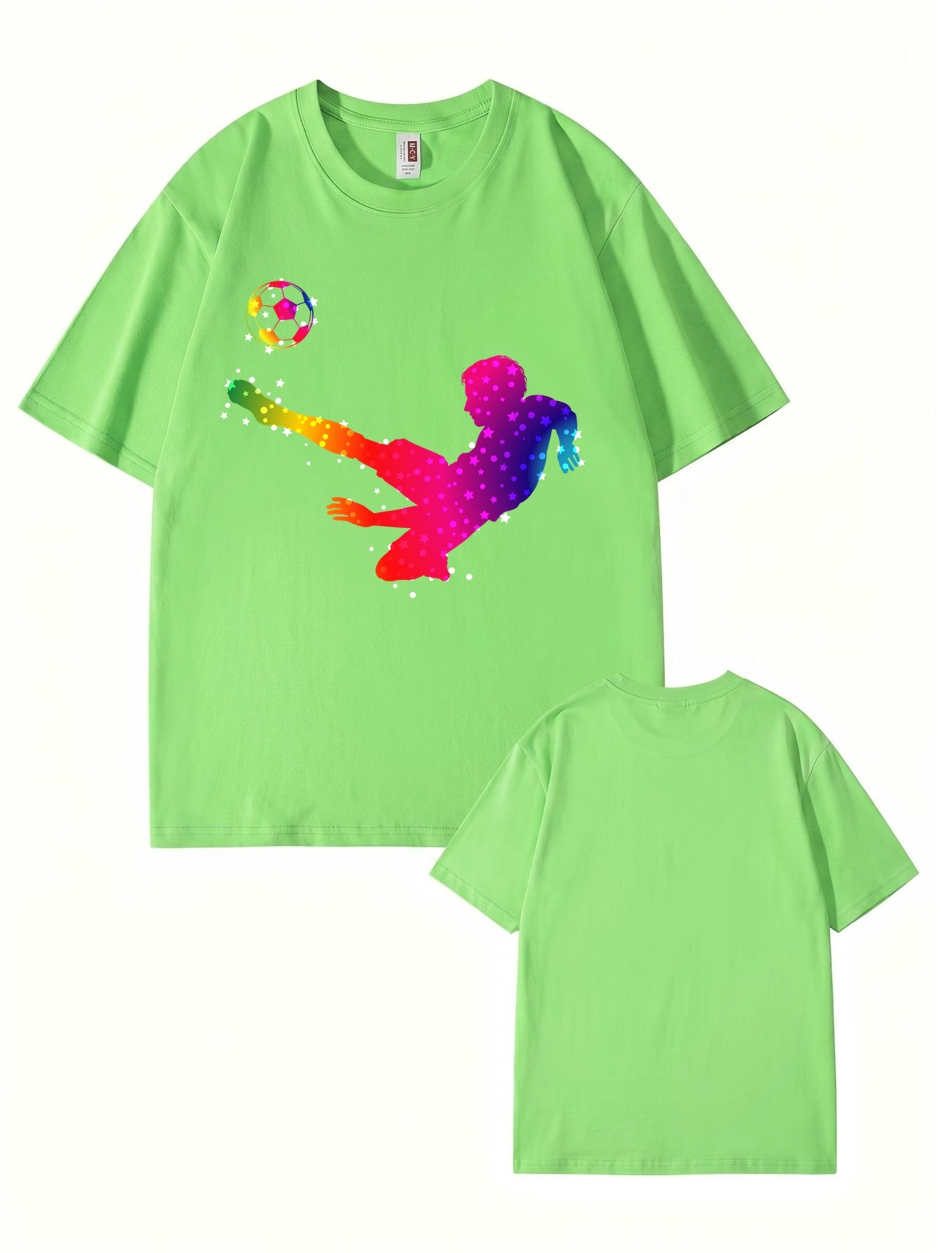 Rainbow Starry Soccer Player Graphic Print Men's Casual Cotton T-Shirt