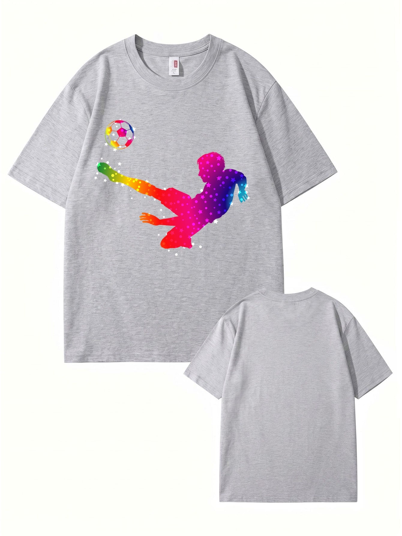 Rainbow Starry Soccer Player Graphic Print Men's Casual Cotton T-Shirt