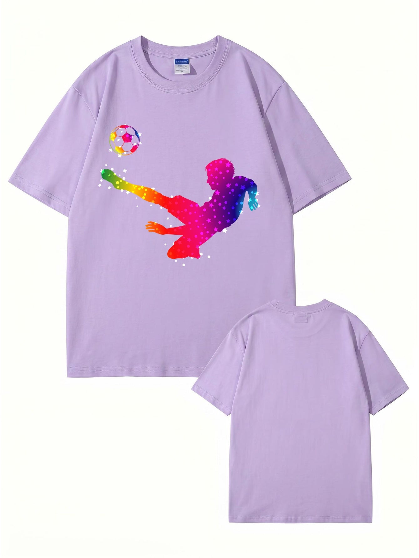 Rainbow Starry Soccer Player Graphic Print Men's Casual Cotton T-Shirt