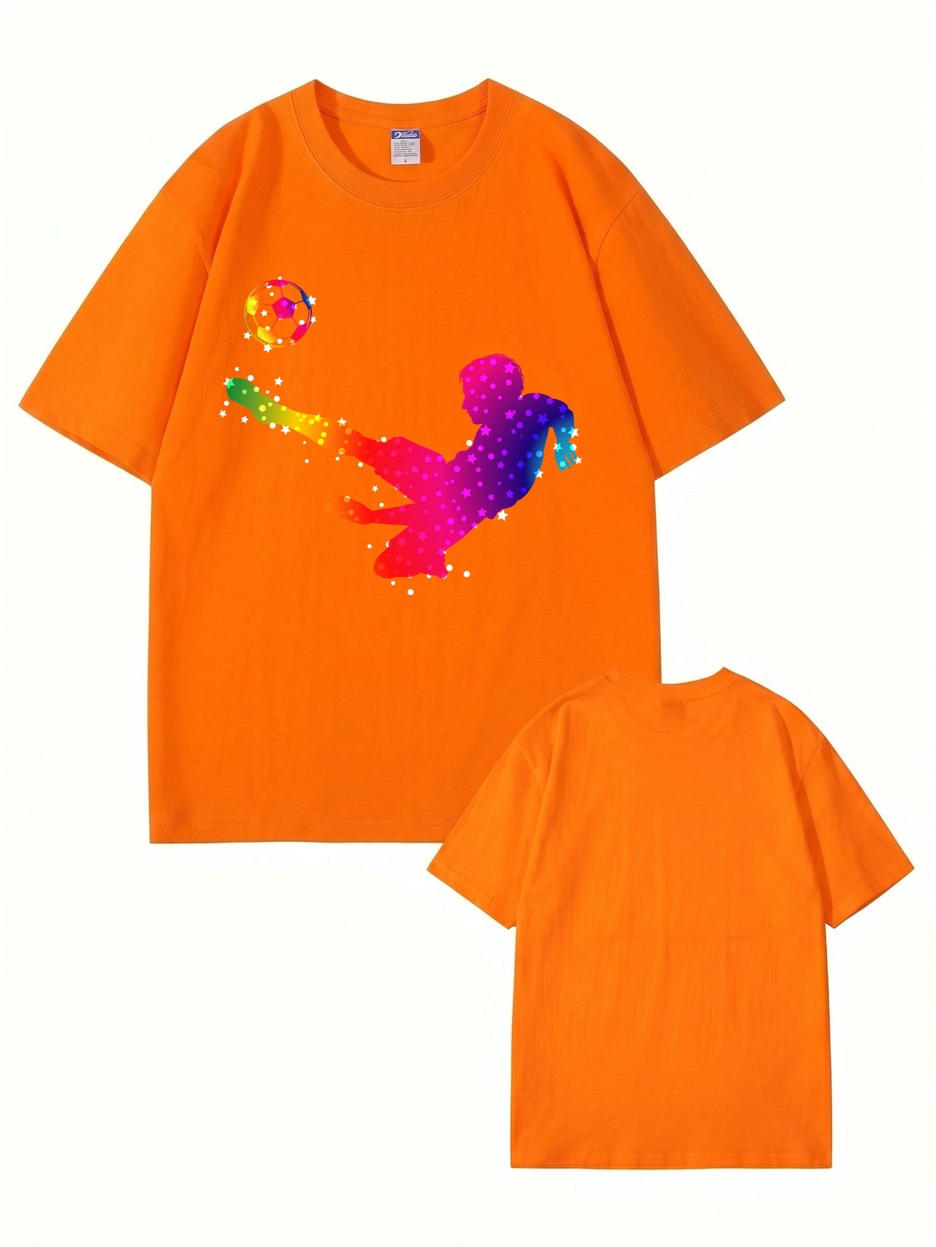 Rainbow Starry Soccer Player Graphic Print Men's Casual Cotton T-Shirt