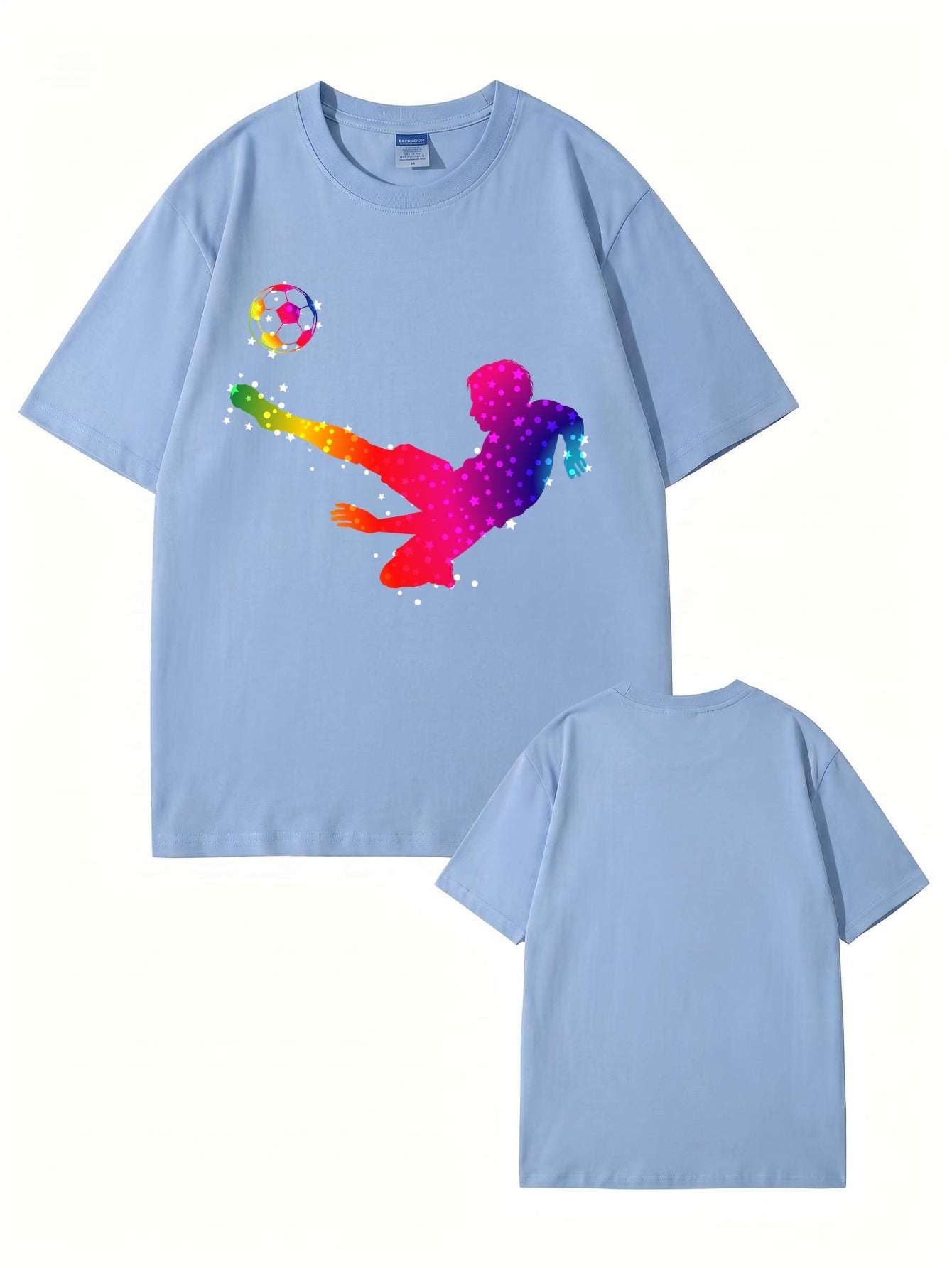Rainbow Starry Soccer Player Graphic Print Men's Casual Cotton T-Shirt