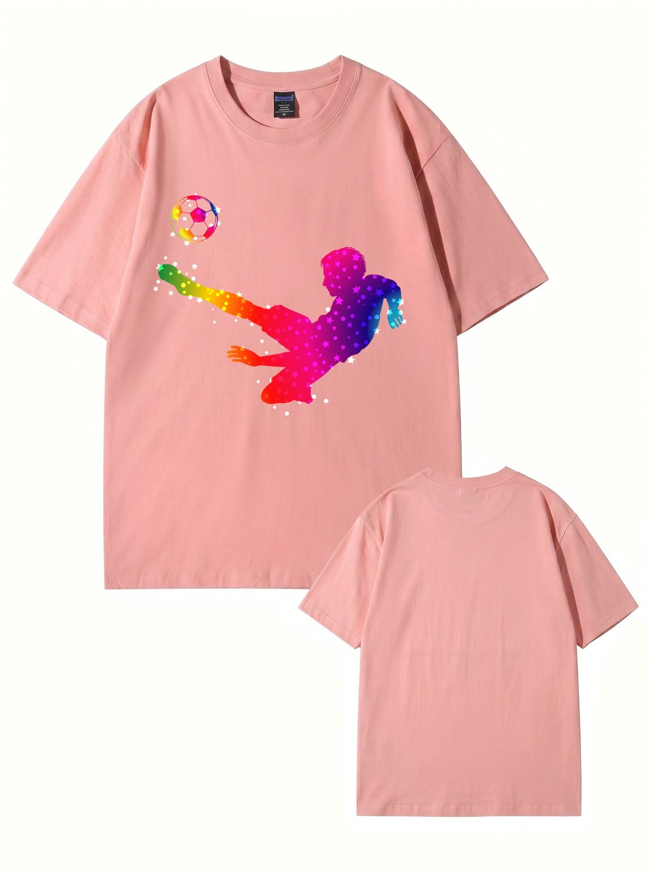 Rainbow Starry Soccer Player Graphic Print Men's Casual Cotton T-Shirt