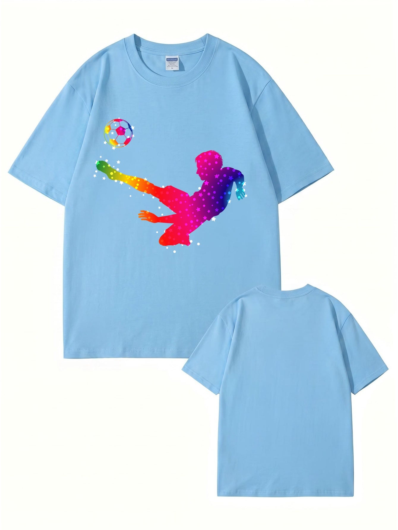 Rainbow Starry Soccer Player Graphic Print Men's Casual Cotton T-Shirt