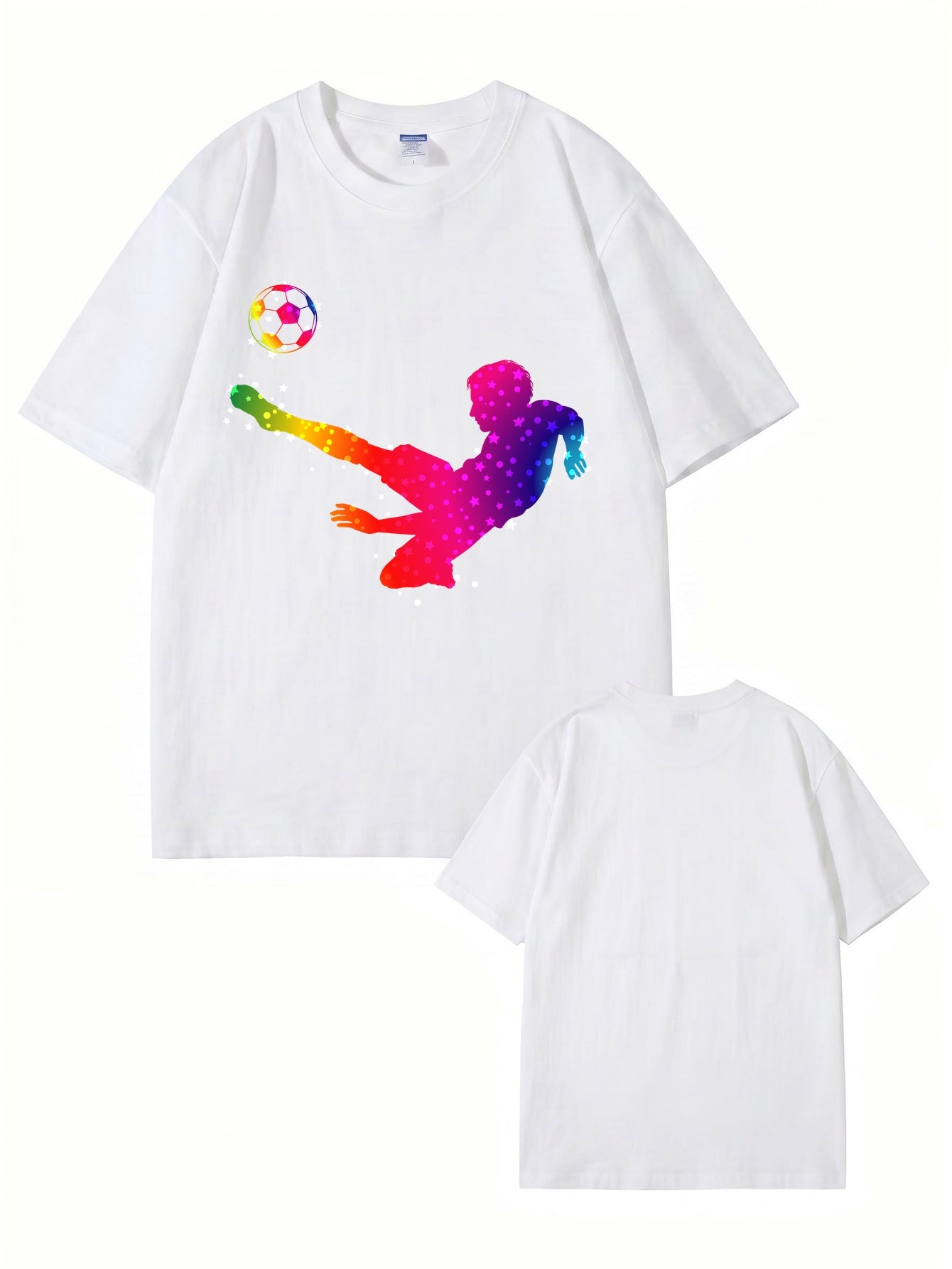 Rainbow Starry Soccer Player Graphic Print Men's Casual Cotton T-Shirt