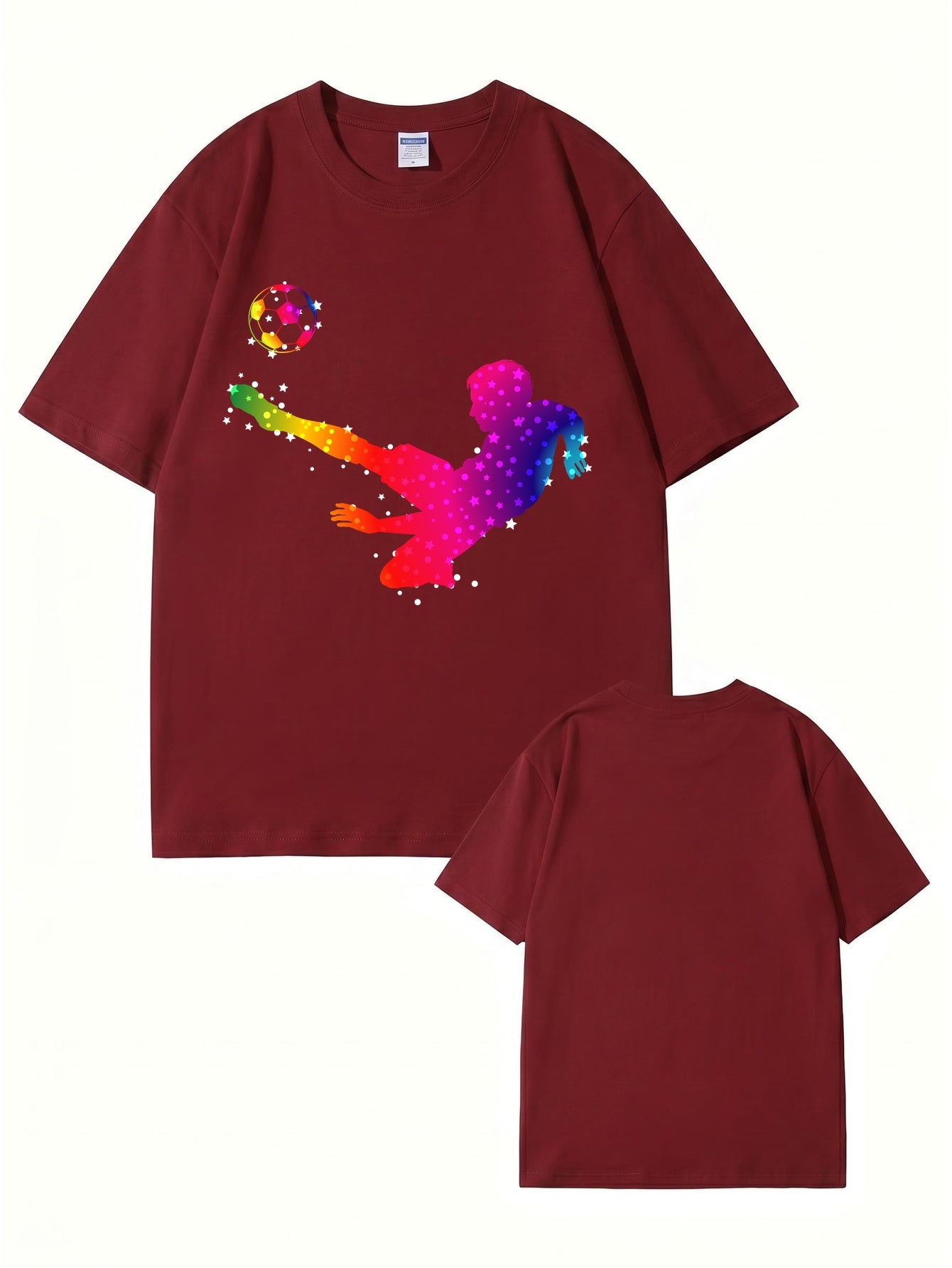 Rainbow Starry Soccer Player Graphic Print Men's Casual Cotton T-Shirt