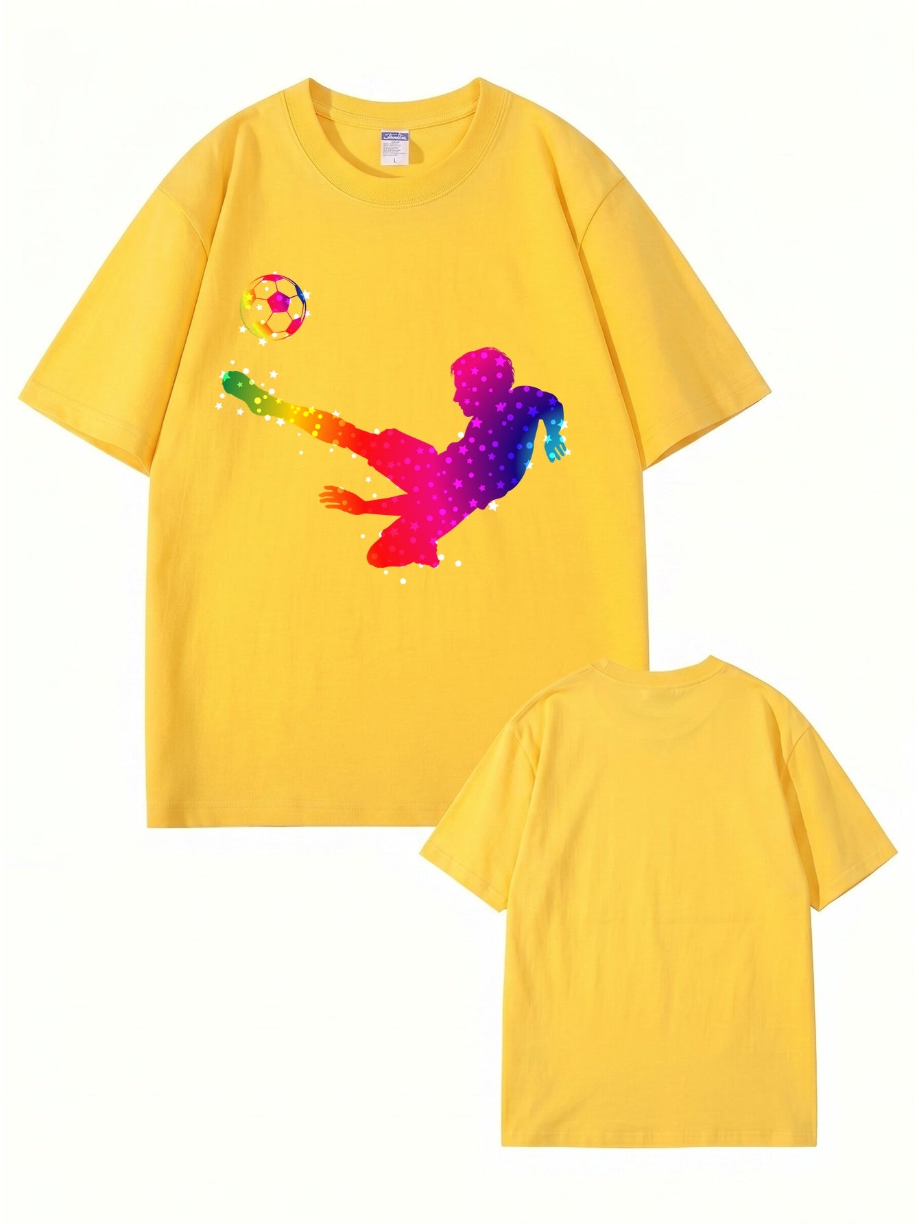 Rainbow Starry Soccer Player Graphic Print Men's Casual Cotton T-Shirt