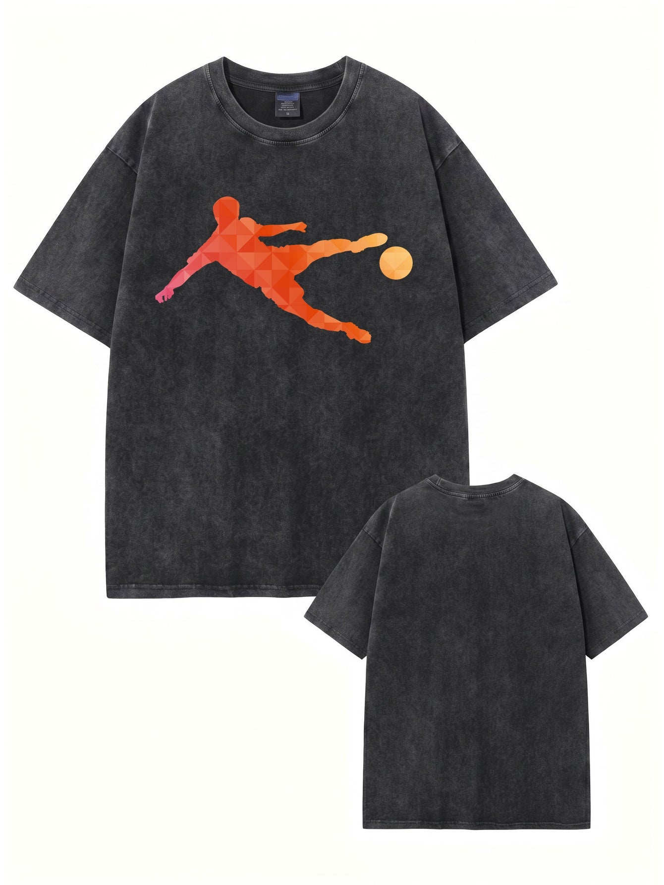 Vintage Washed Graphic T-Shirt - Geometric Soccer Player Print
