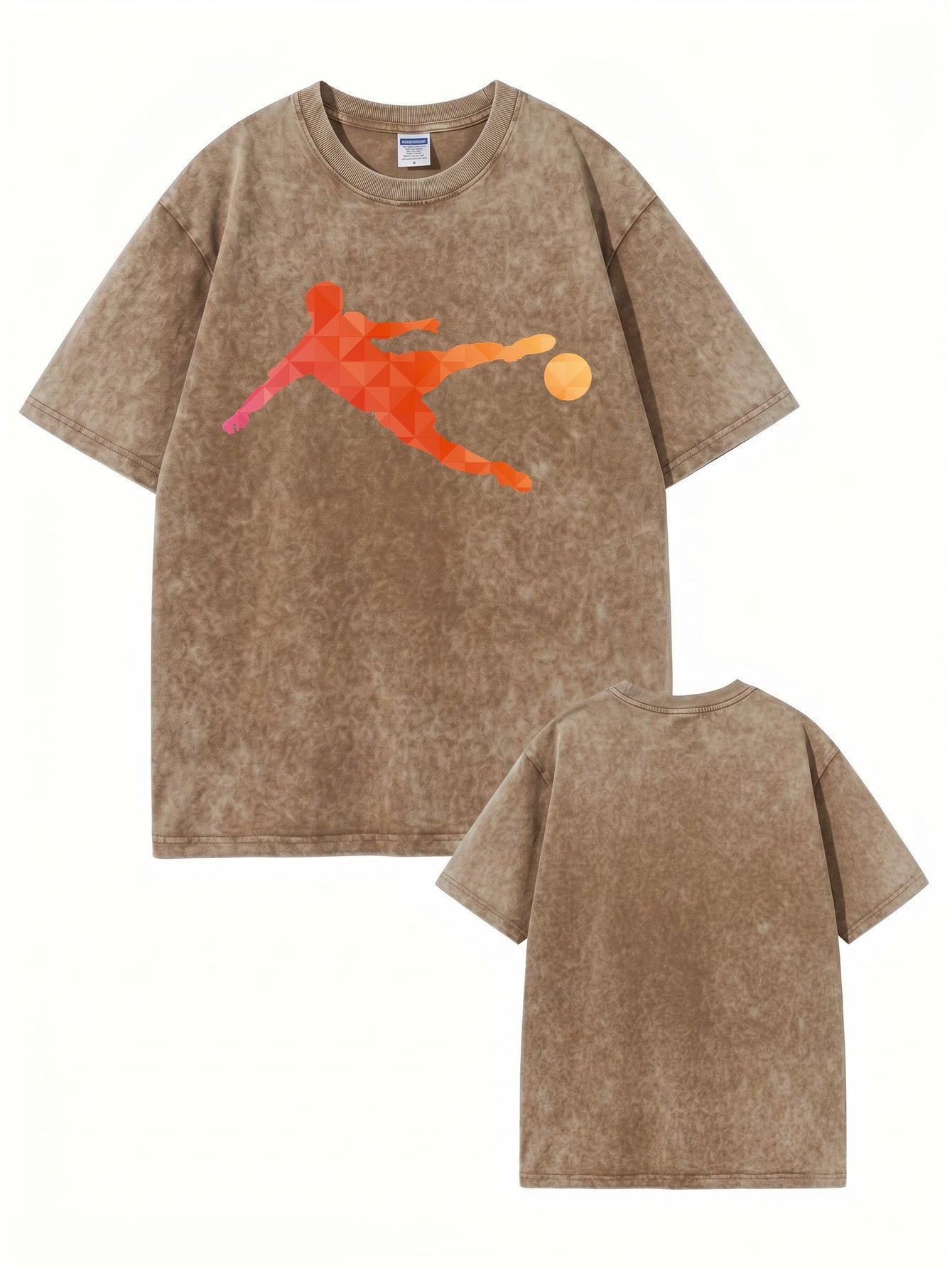 Vintage Washed Graphic T-Shirt - Geometric Soccer Player Print
