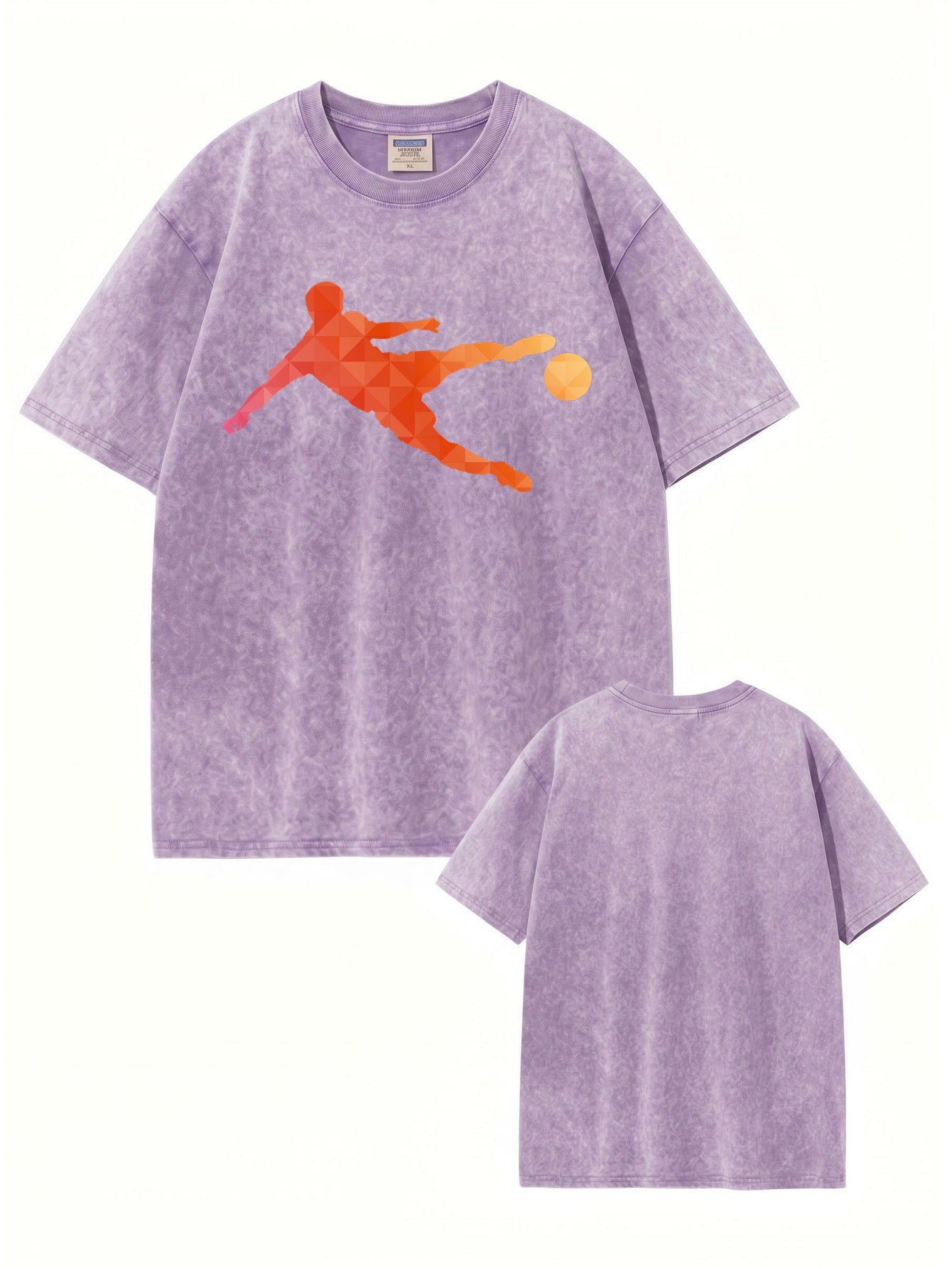Vintage Washed Graphic T-Shirt - Geometric Soccer Player Print