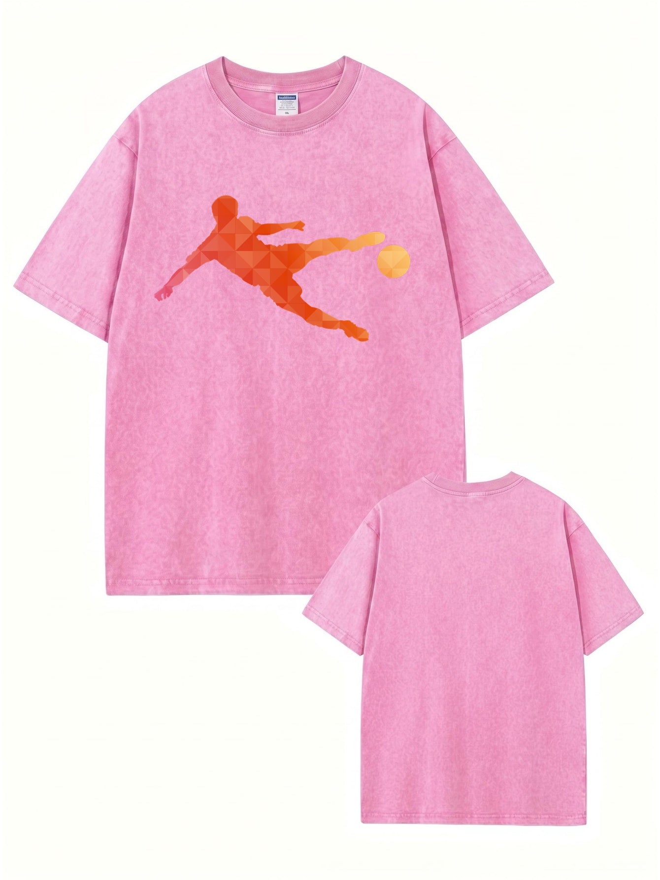 Vintage Washed Graphic T-Shirt - Geometric Soccer Player Print