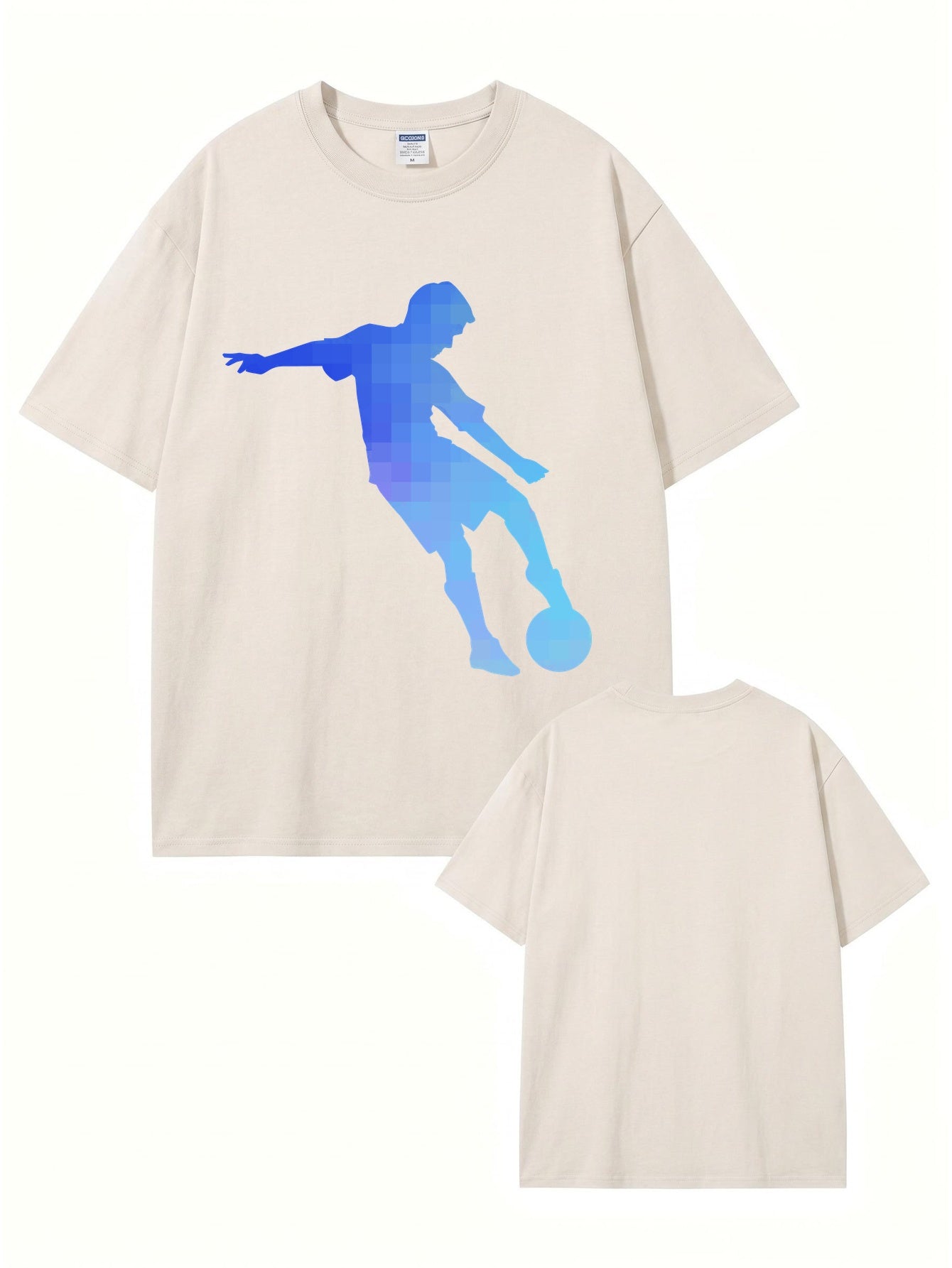 Vintage Washed Oversized T-Shirt with Pixelated Soccer Player Graphic