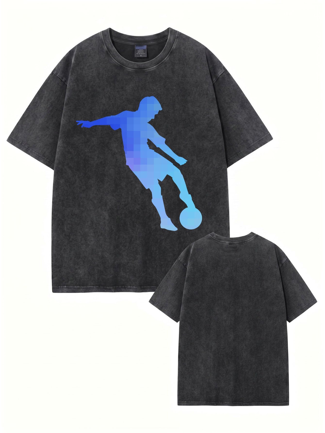 Vintage Washed Oversized T-Shirt with Pixelated Soccer Player Graphic