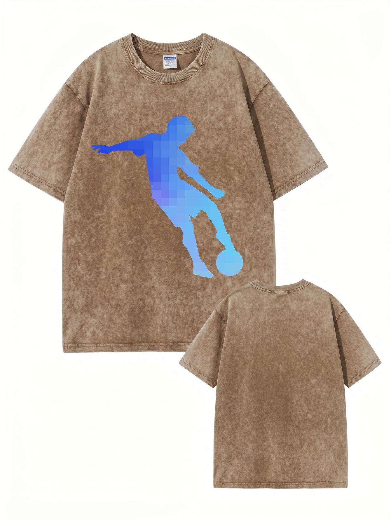 Vintage Washed Oversized T-Shirt with Pixelated Soccer Player Graphic