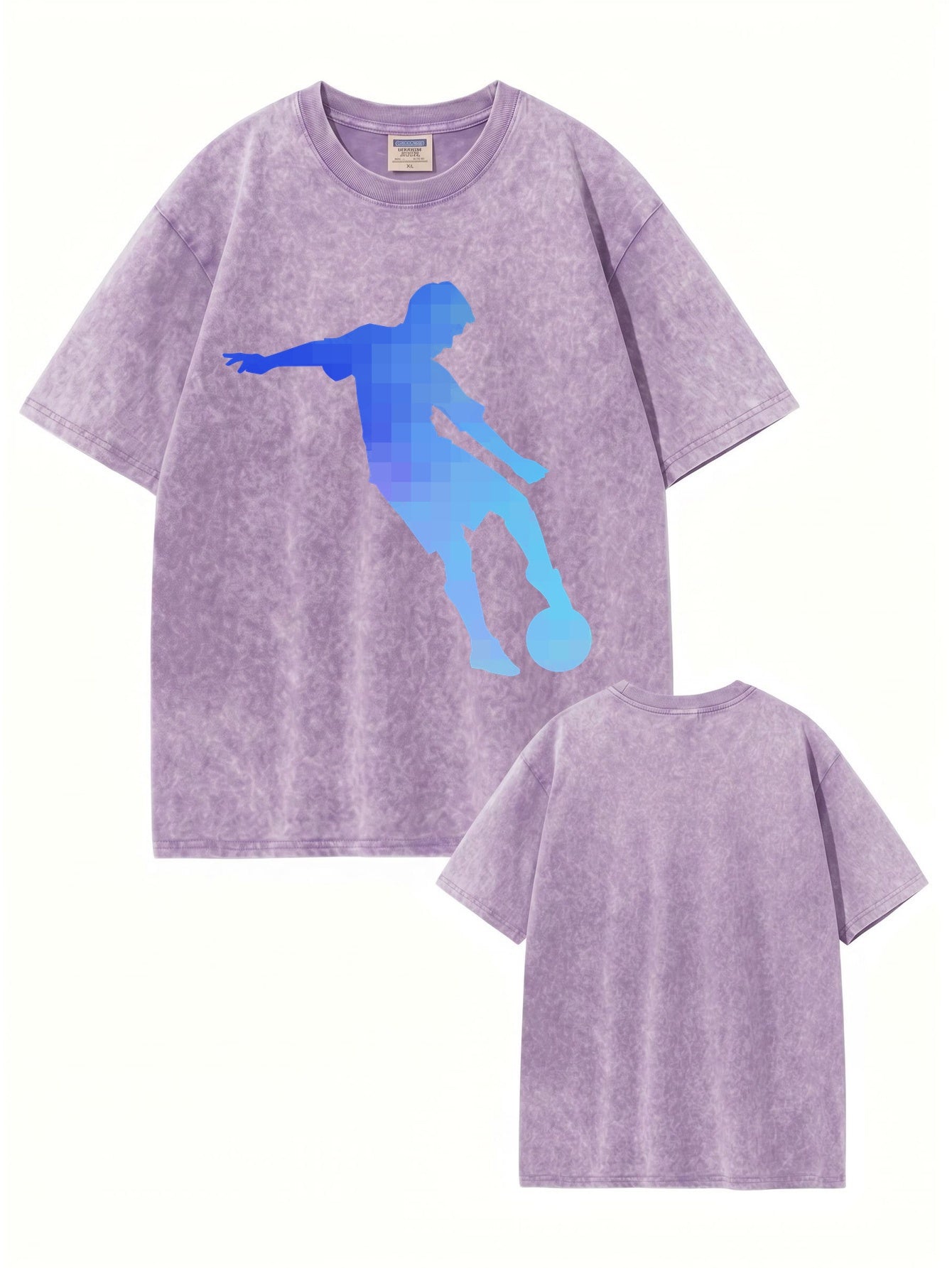 Vintage Washed Oversized T-Shirt with Pixelated Soccer Player Graphic