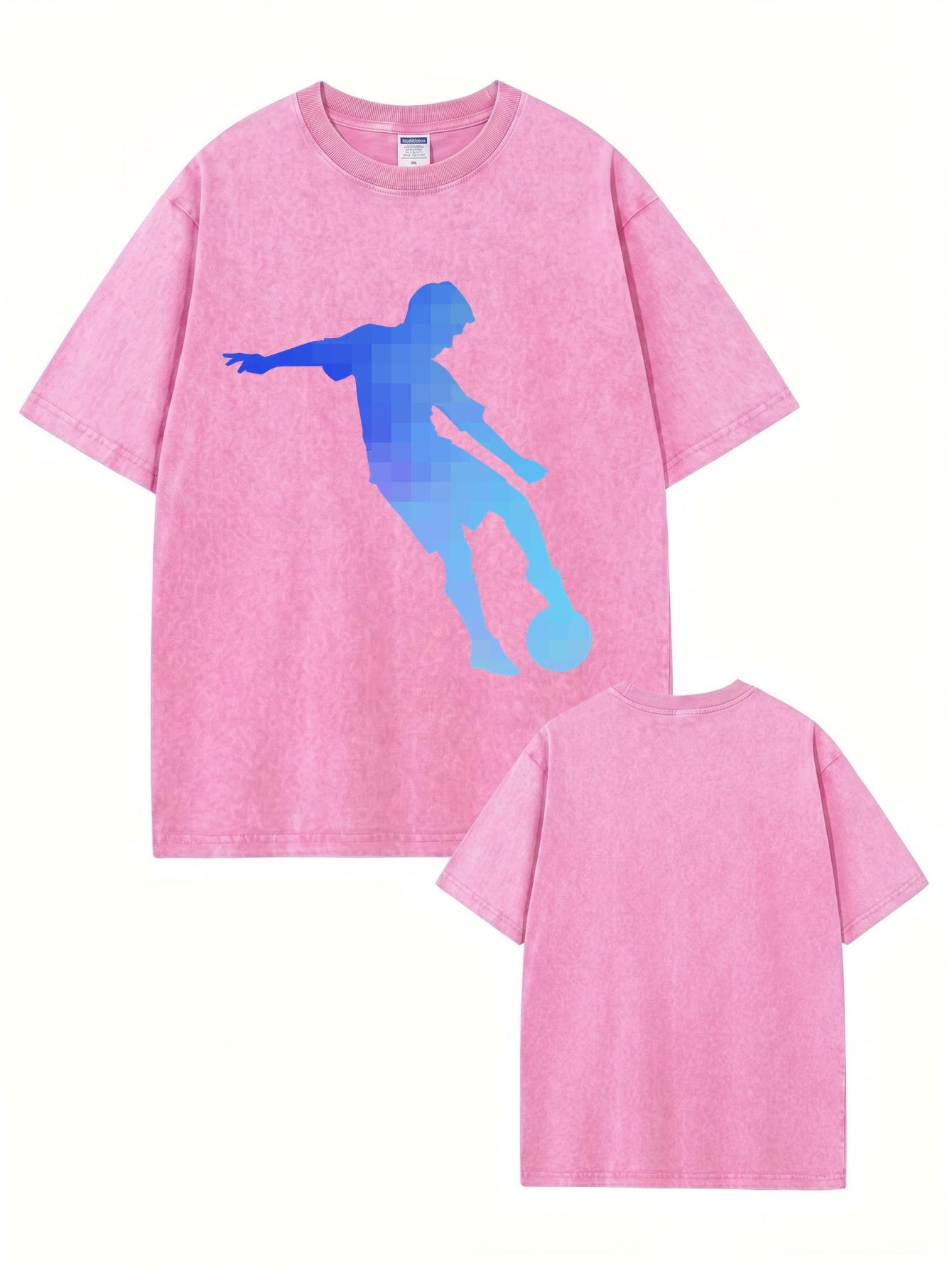 Vintage Washed Oversized T-Shirt with Pixelated Soccer Player Graphic