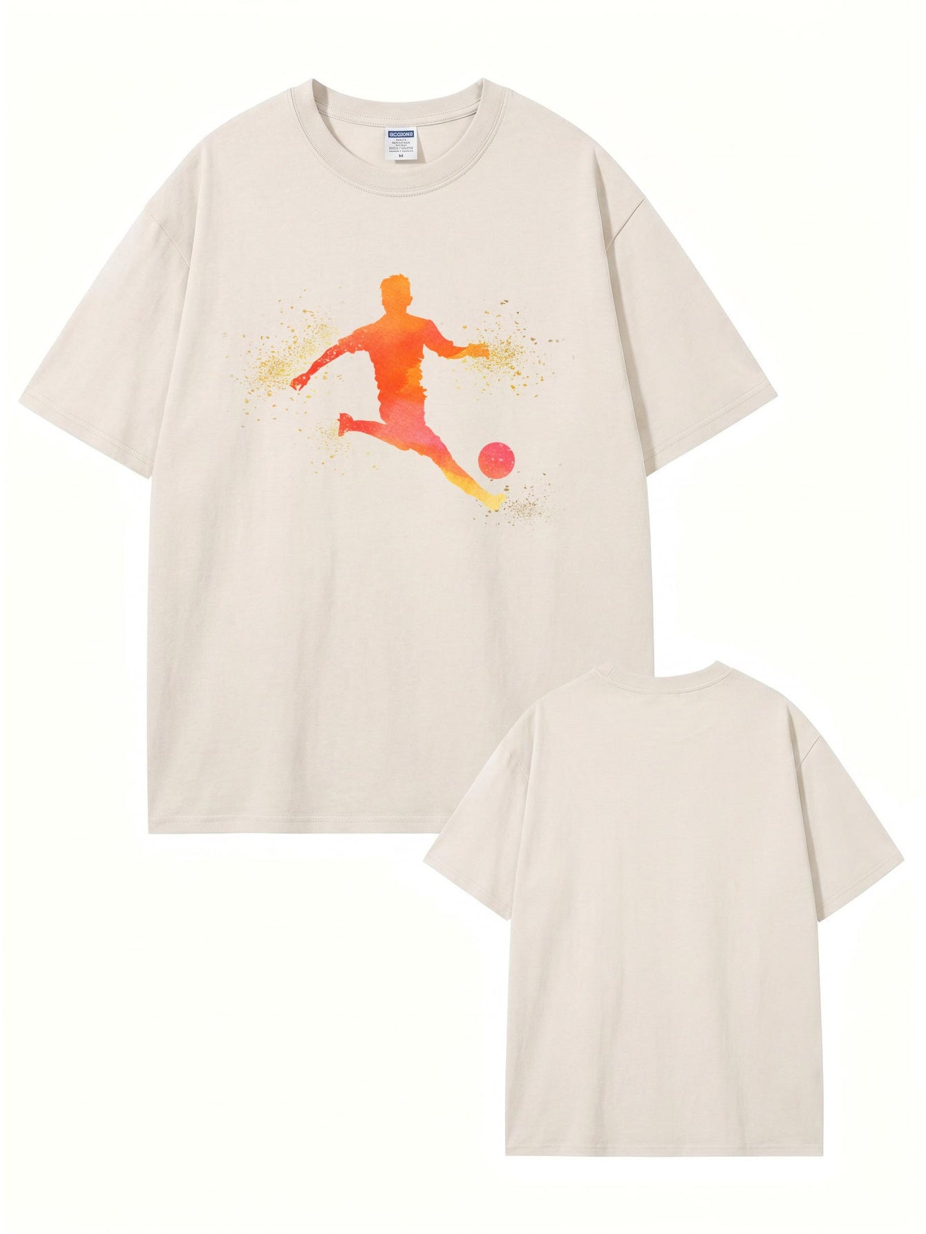 Vintage Washed Cotton T-Shirt with Artistic Soccer Player Graphic Print