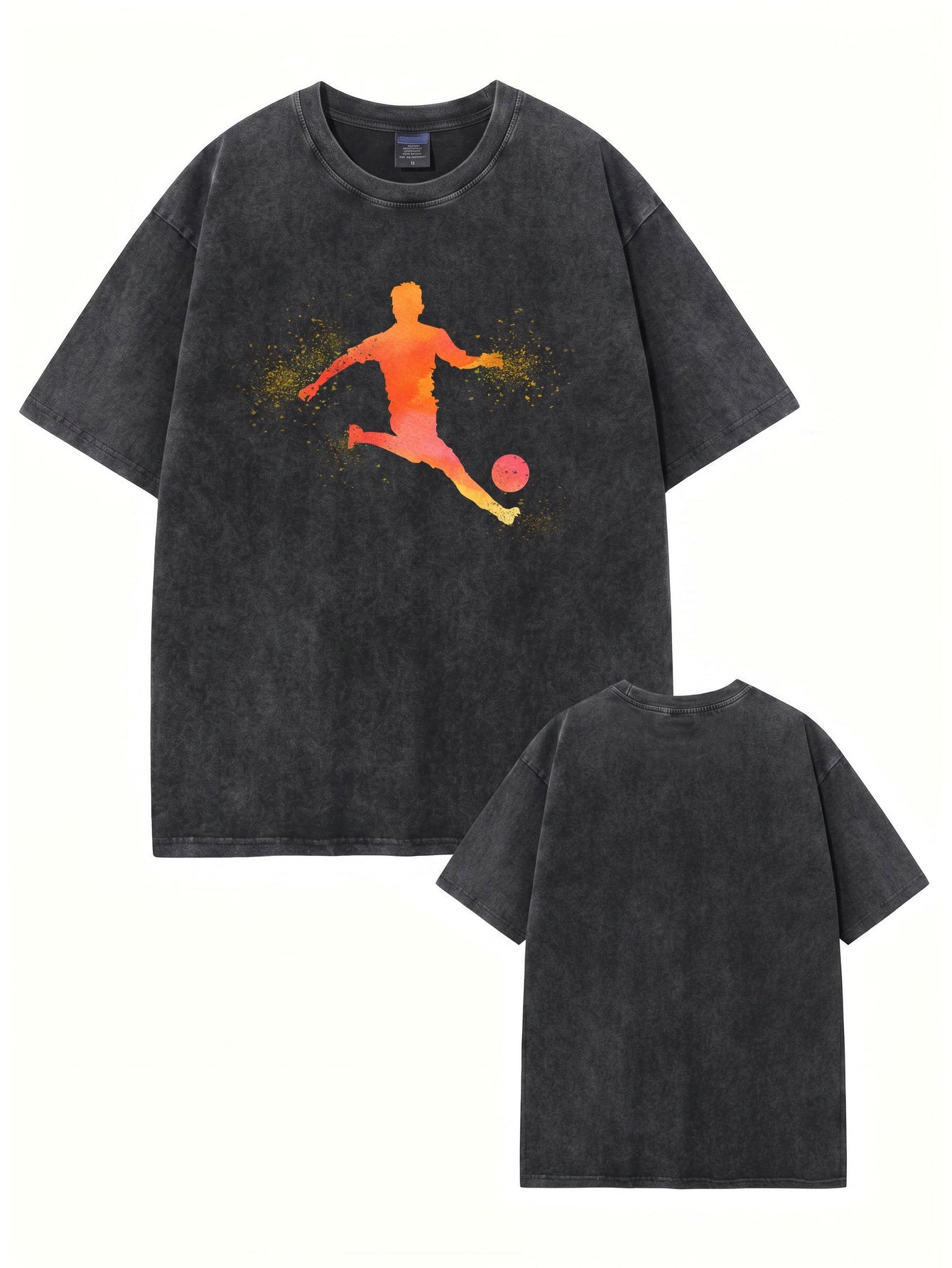 Vintage Washed Cotton T-Shirt with Artistic Soccer Player Graphic Print