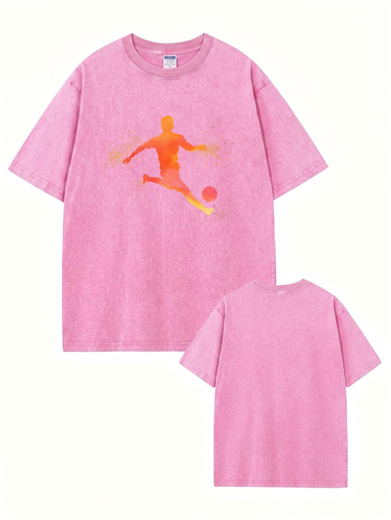 Vintage Washed Cotton T-Shirt with Artistic Soccer Player Graphic Print