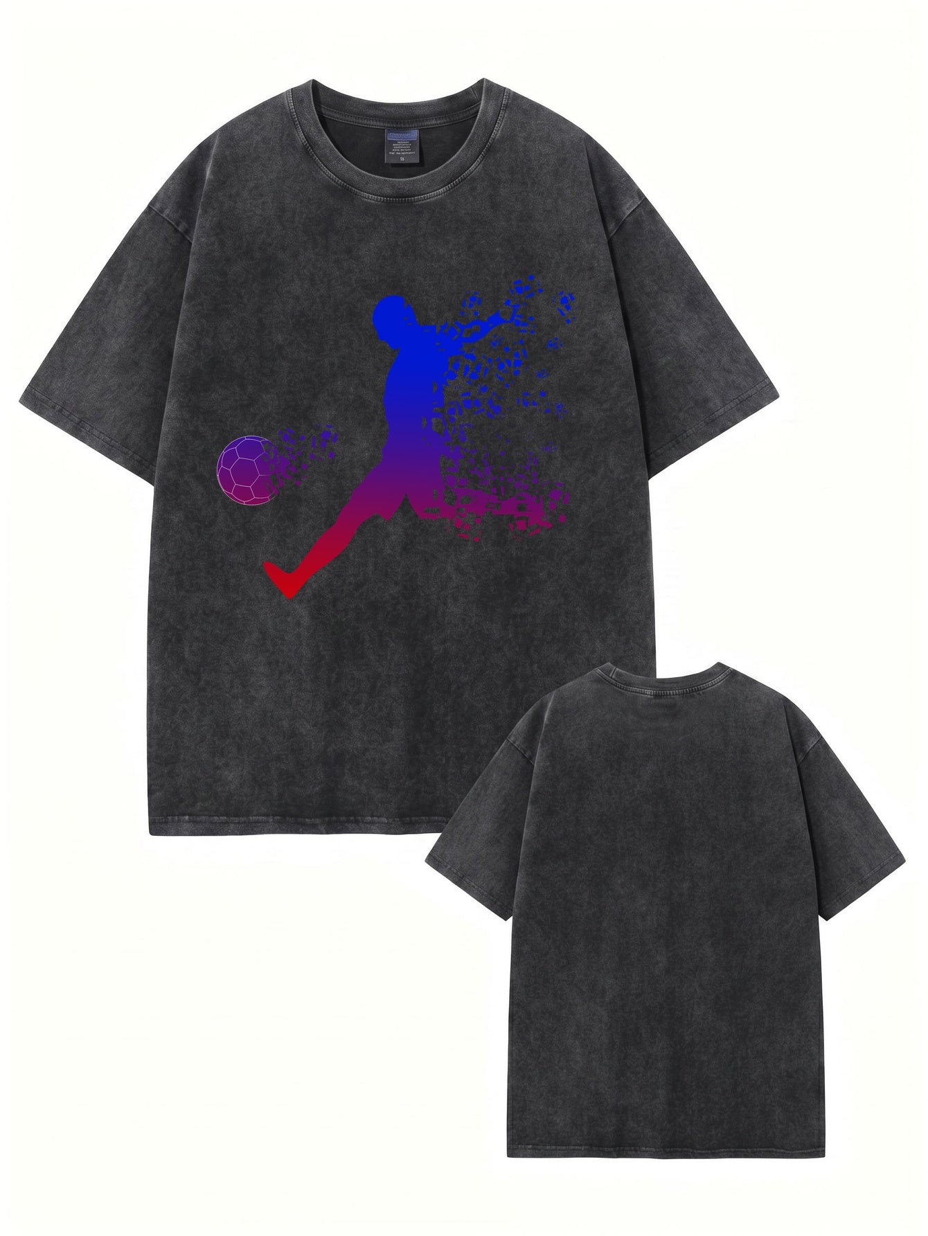 Vintage Washed Soccer Player Graphic Tee - 300gsm Heavyweight Cotton