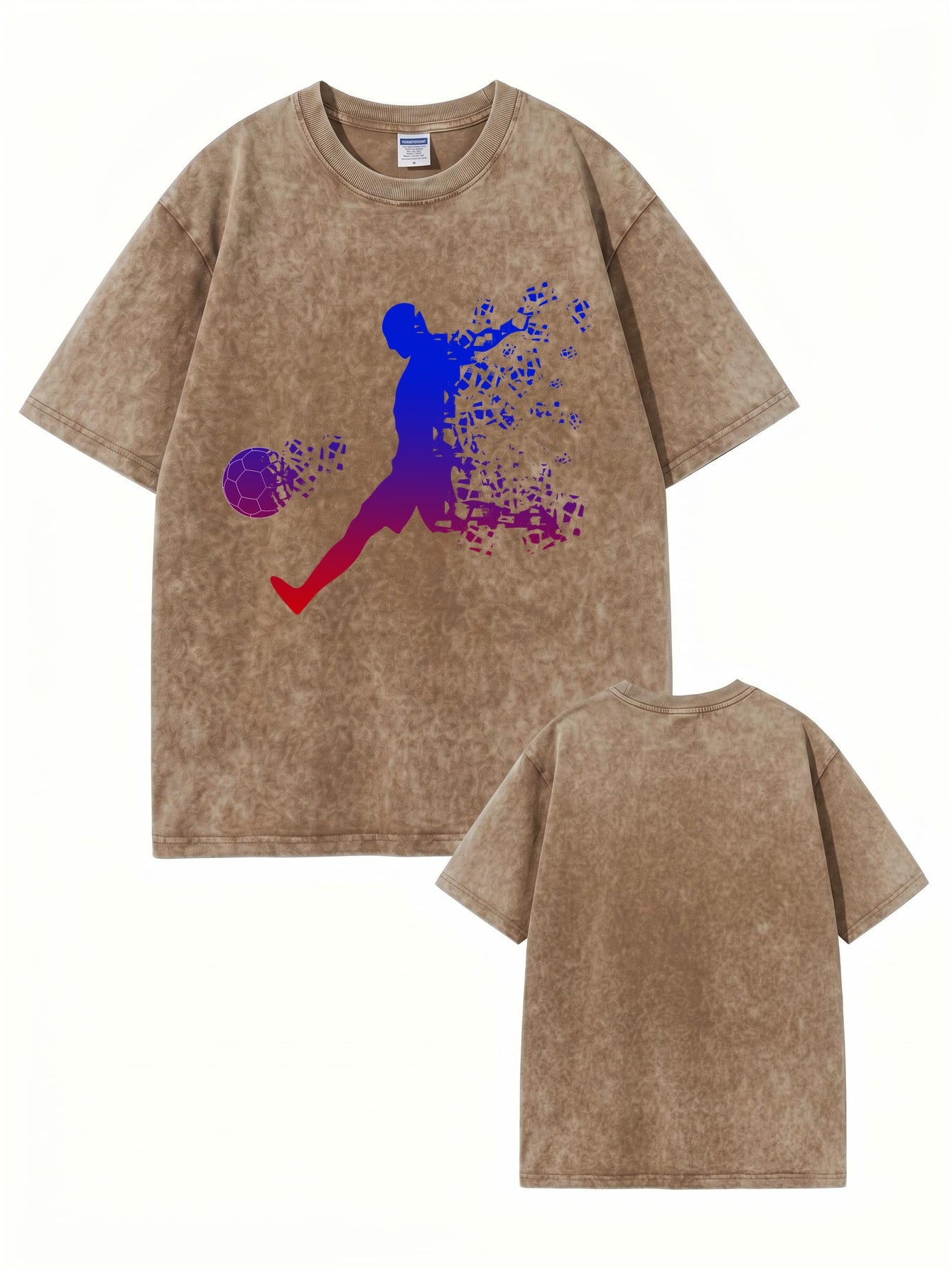 Vintage Washed Soccer Player Graphic Tee - 300gsm Heavyweight Cotton