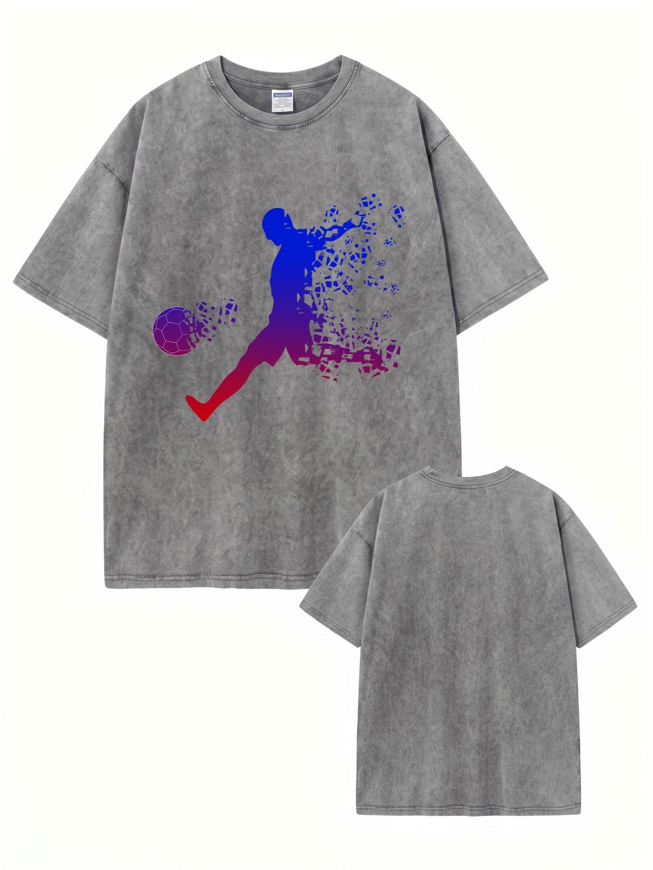 Vintage Washed Soccer Player Graphic Tee - 300gsm Heavyweight Cotton