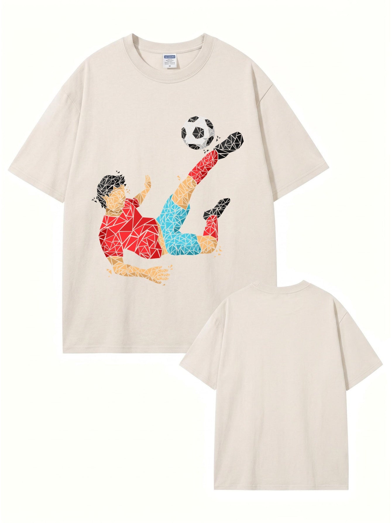 Geometric Soccer Player Graphic Tee - Vintage Washed 300gsm Cotton