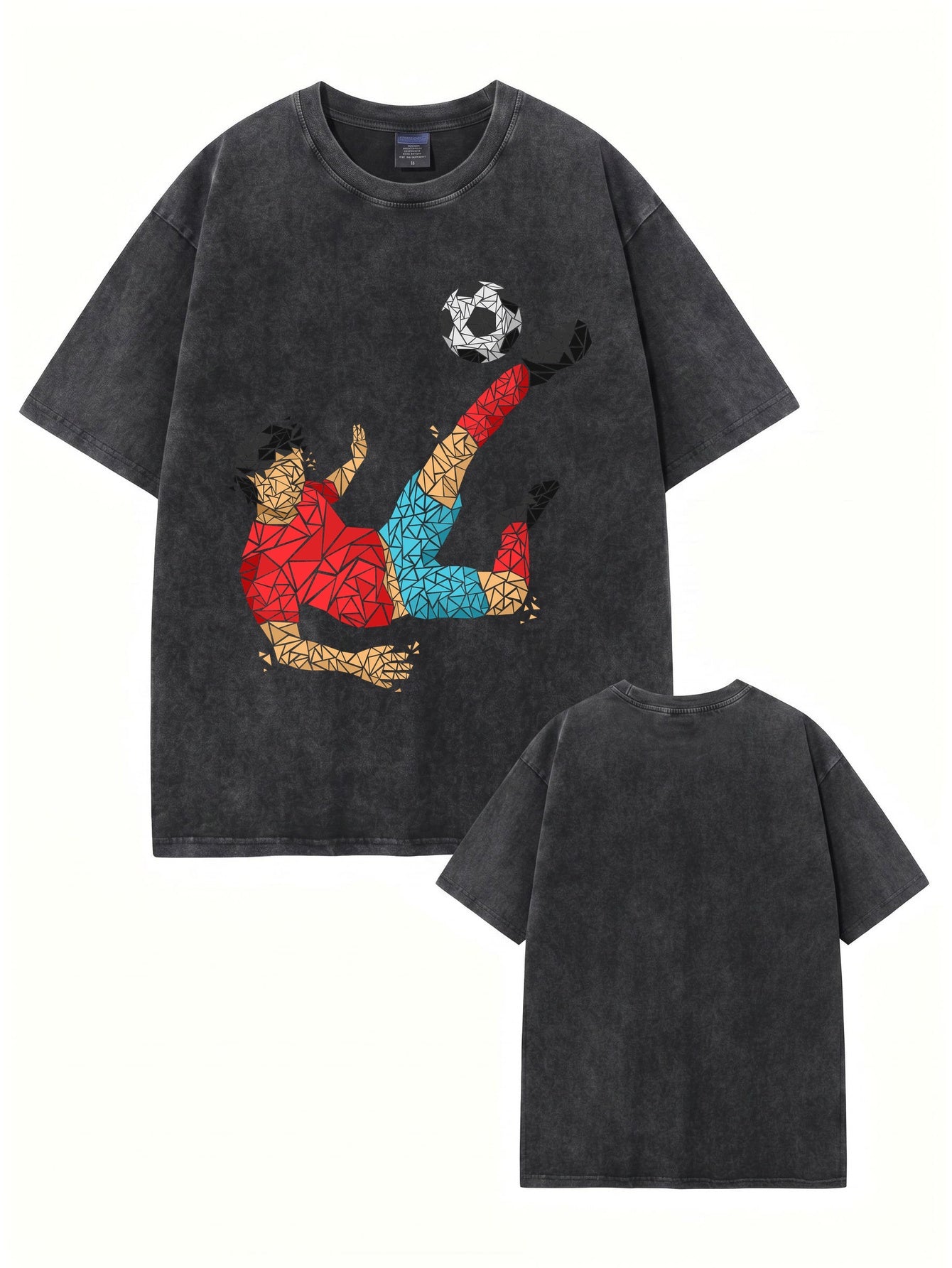 Geometric Soccer Player Graphic Tee - Vintage Washed 300gsm Cotton