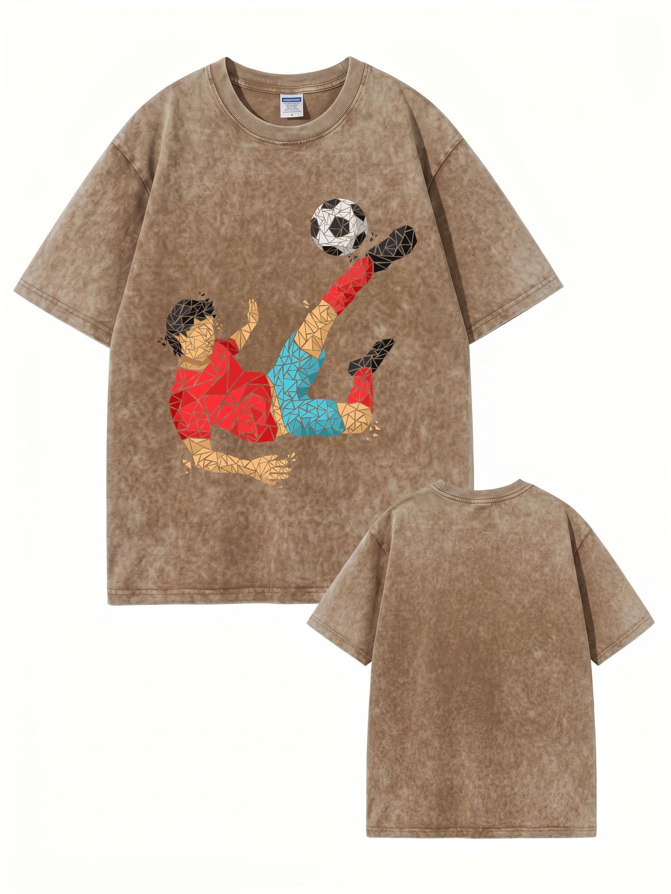 Geometric Soccer Player Graphic Tee - Vintage Washed 300gsm Cotton