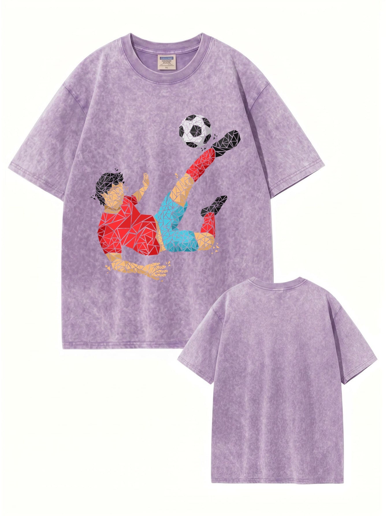 Geometric Soccer Player Graphic Tee - Vintage Washed 300gsm Cotton