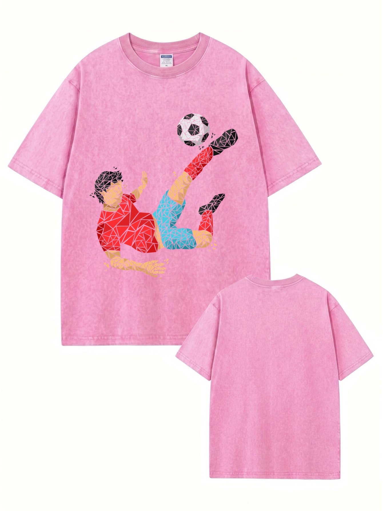 Geometric Soccer Player Graphic Tee - Vintage Washed 300gsm Cotton