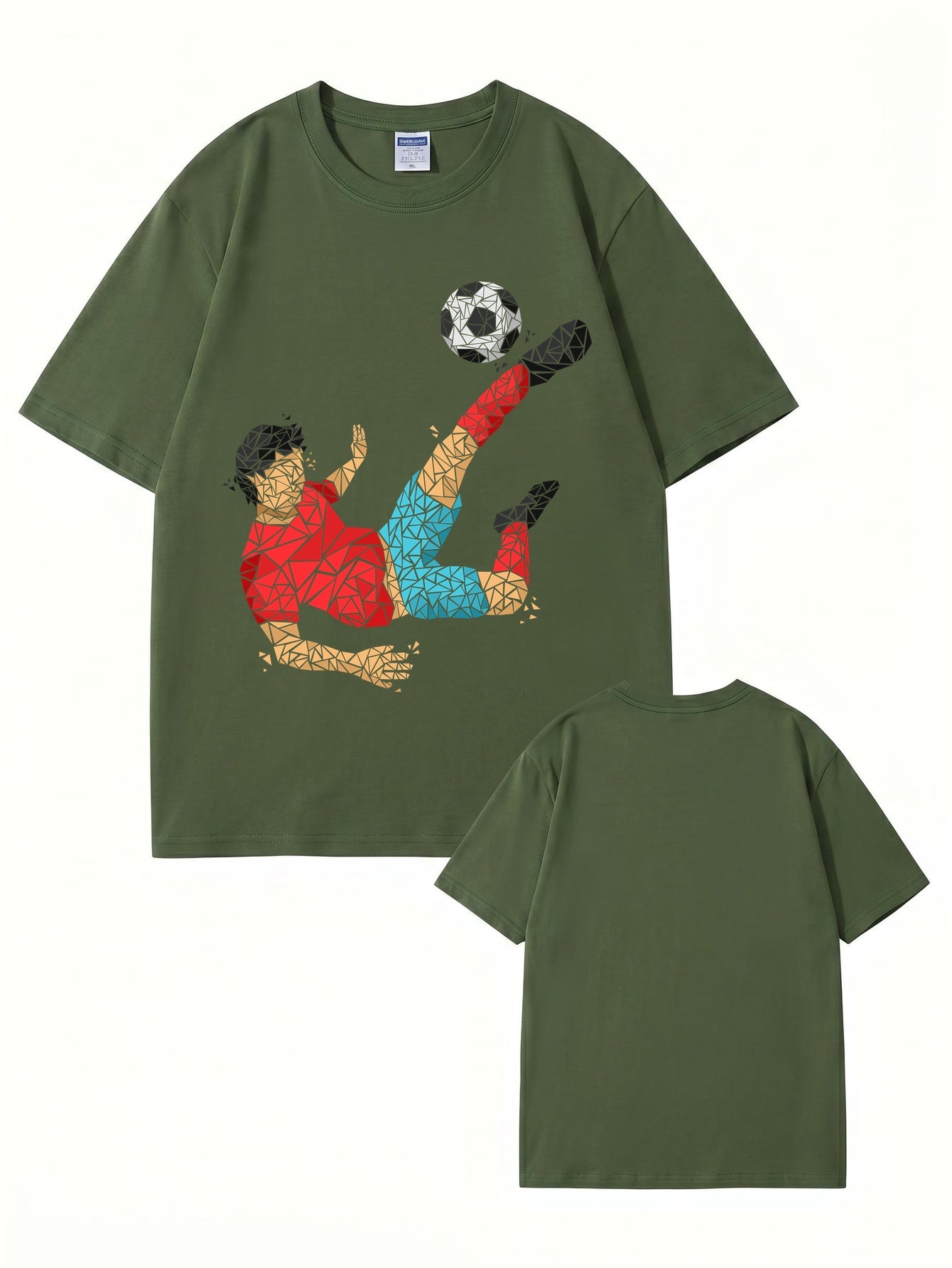 Geometric Soccer Player Graphic Print Men's 100% Cotton T-Shirt