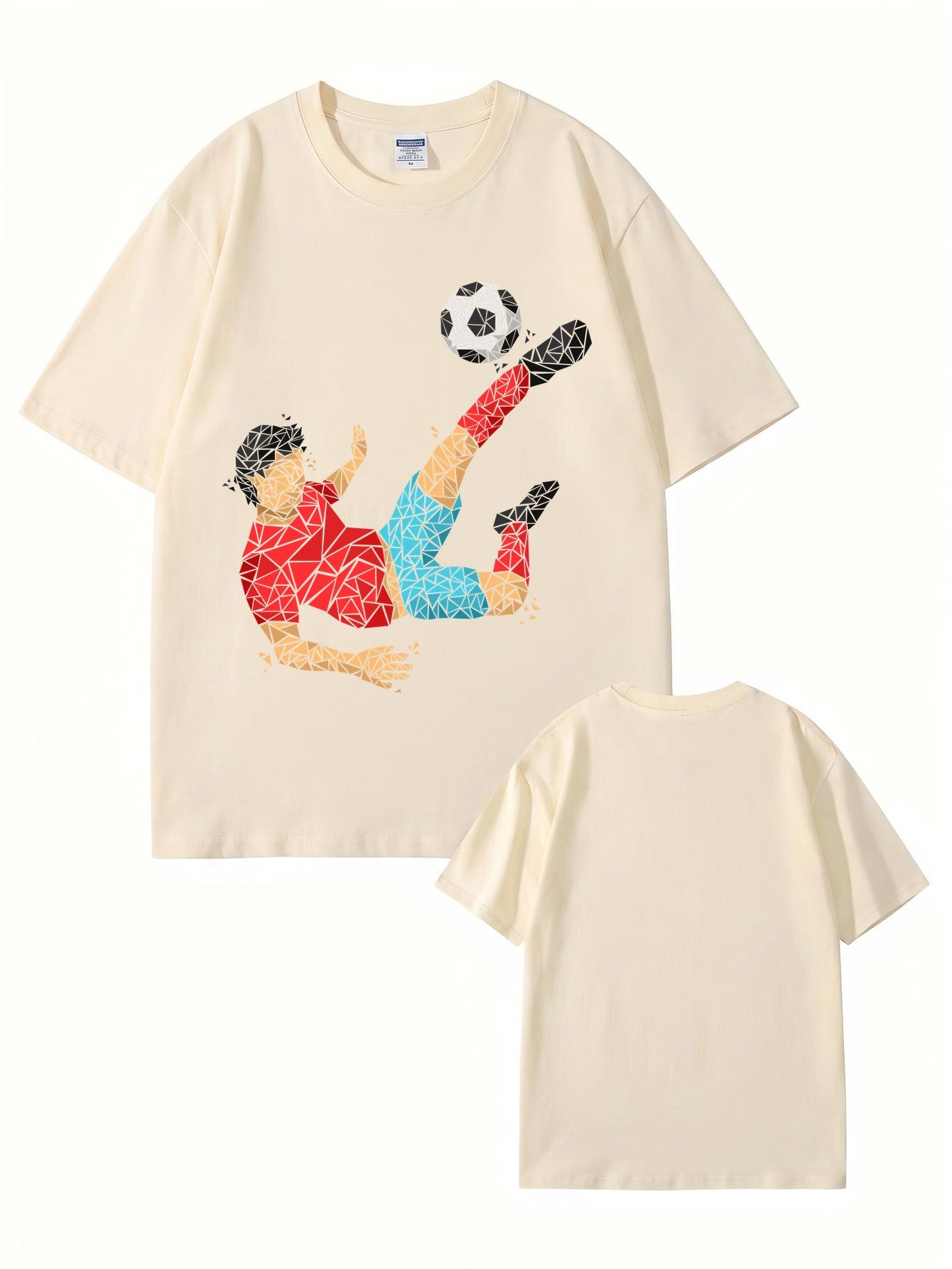 Geometric Soccer Player Graphic Print Men's 100% Cotton T-Shirt