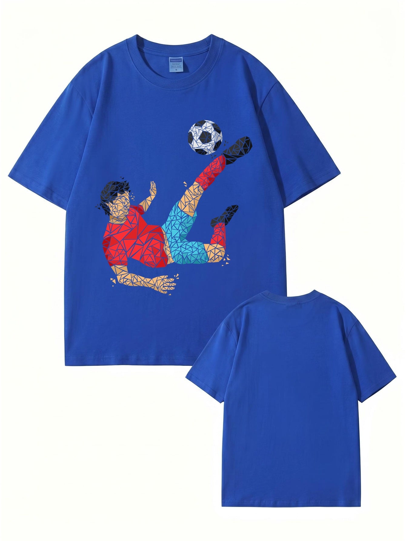 Geometric Soccer Player Graphic Print Men's 100% Cotton T-Shirt