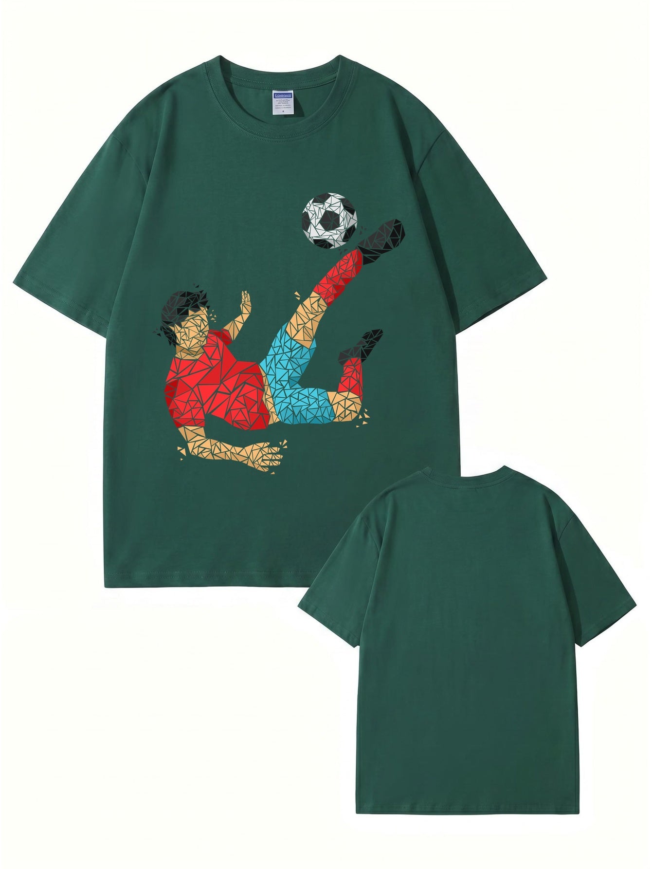 Geometric Soccer Player Graphic Print Men's 100% Cotton T-Shirt