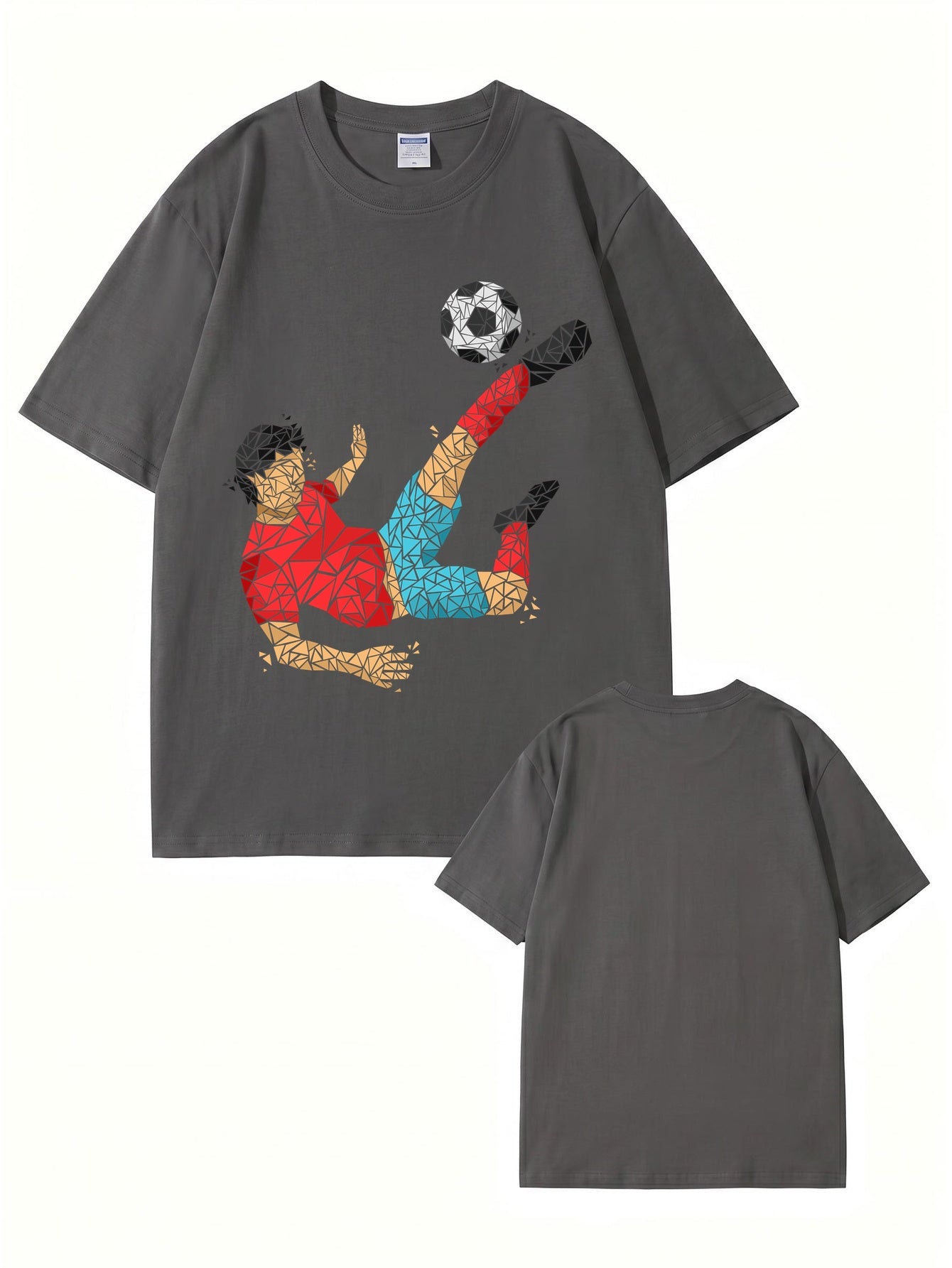 Geometric Soccer Player Graphic Print Men's 100% Cotton T-Shirt