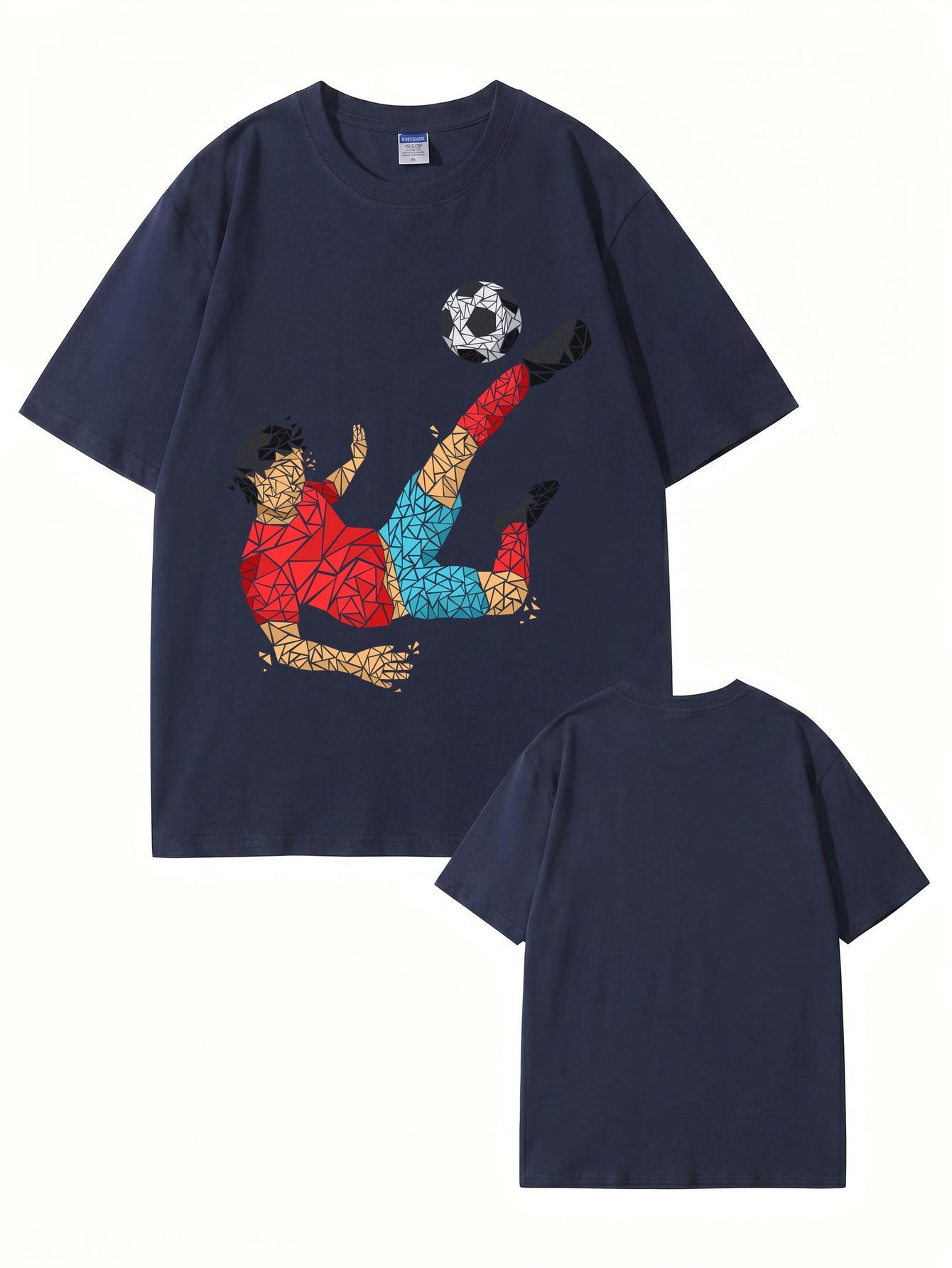 Geometric Soccer Player Graphic Print Men's 100% Cotton T-Shirt
