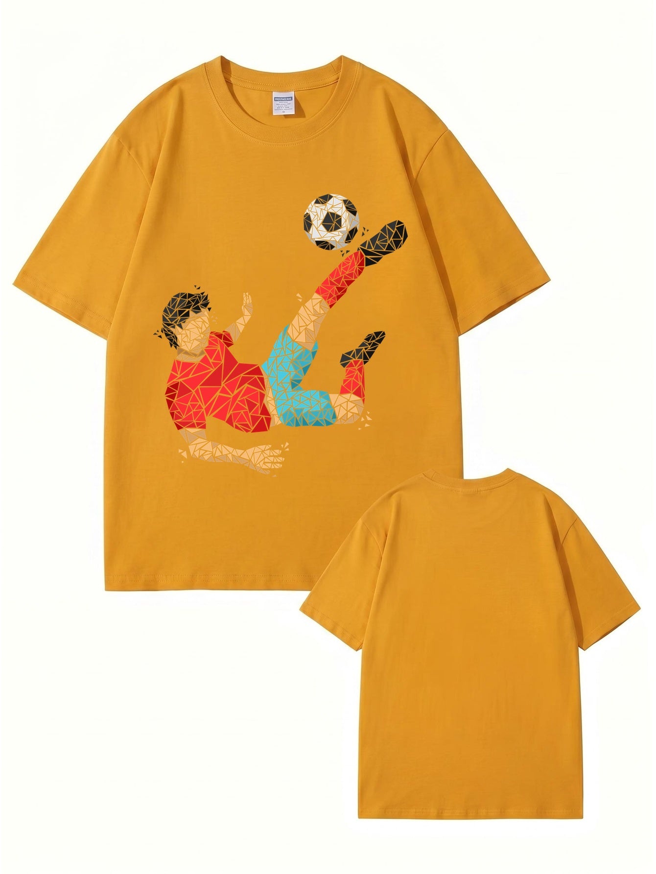 Geometric Soccer Player Graphic Print Men's 100% Cotton T-Shirt