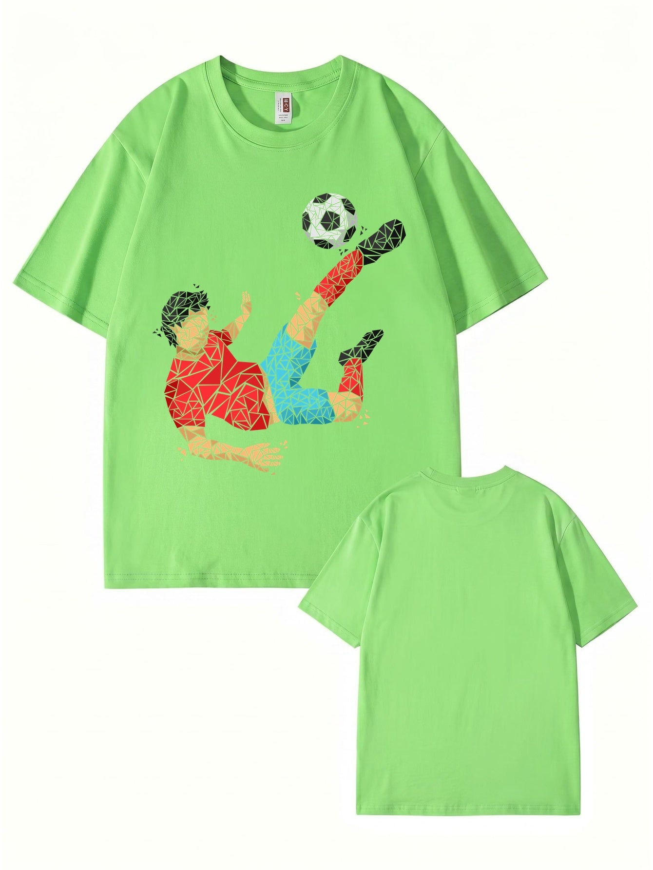 Geometric Soccer Player Graphic Print Men's 100% Cotton T-Shirt