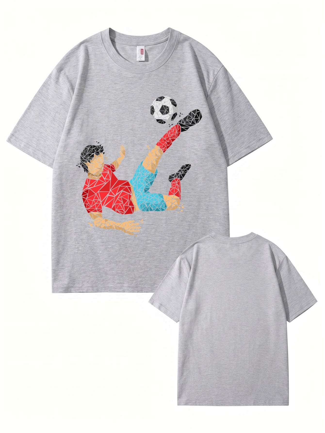 Geometric Soccer Player Graphic Print Men's 100% Cotton T-Shirt
