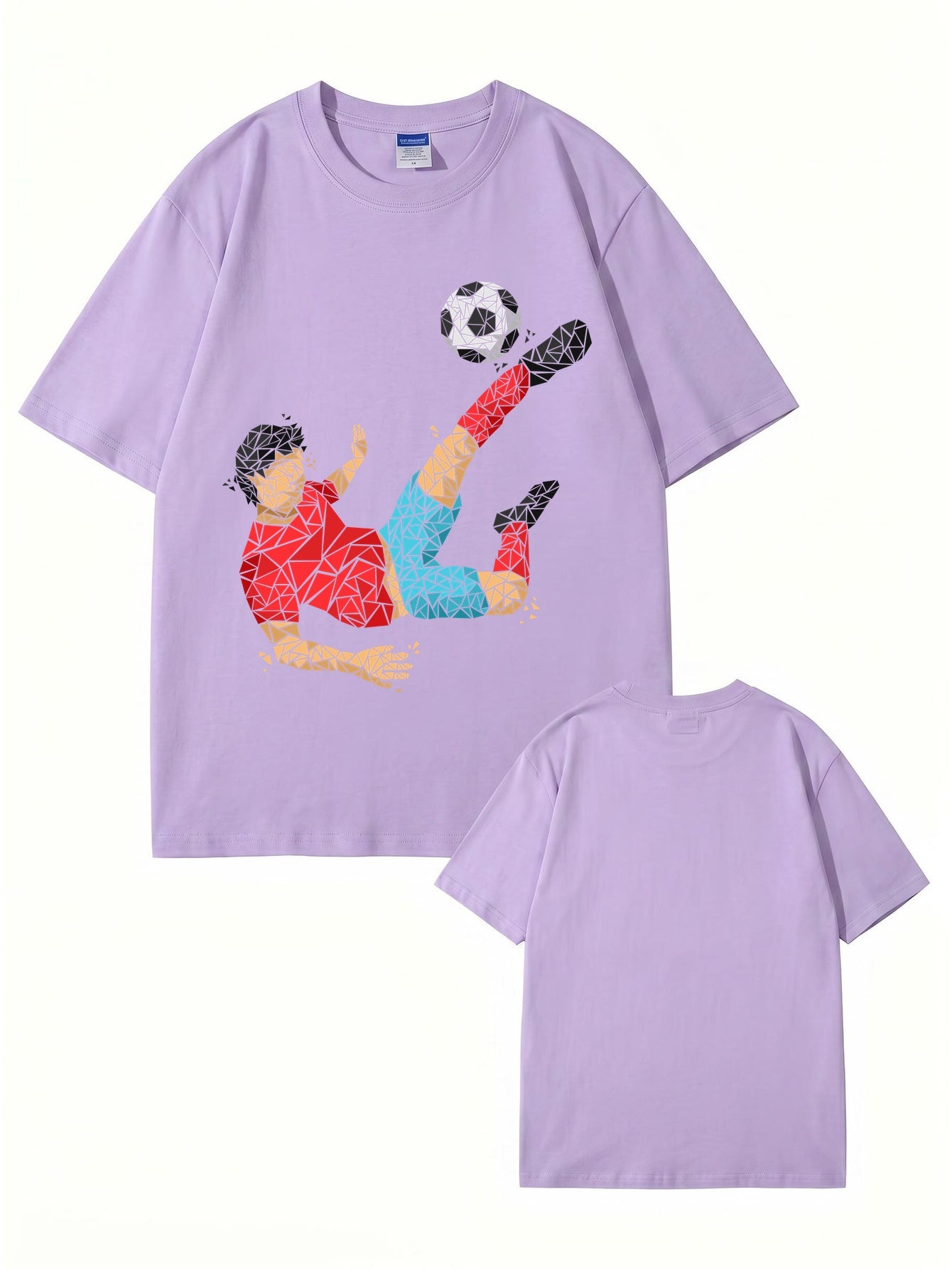 Geometric Soccer Player Graphic Print Men's 100% Cotton T-Shirt