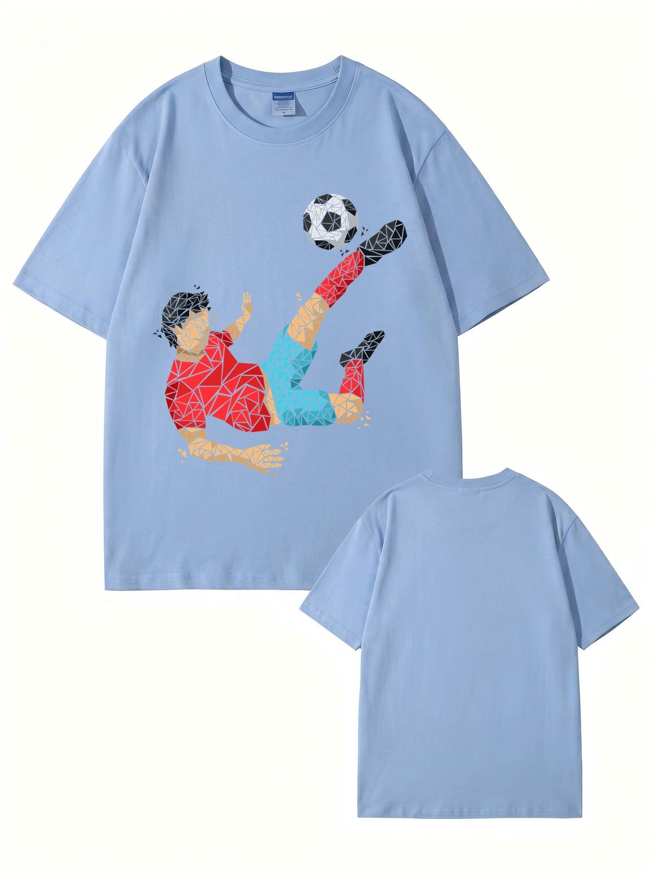Geometric Soccer Player Graphic Print Men's 100% Cotton T-Shirt
