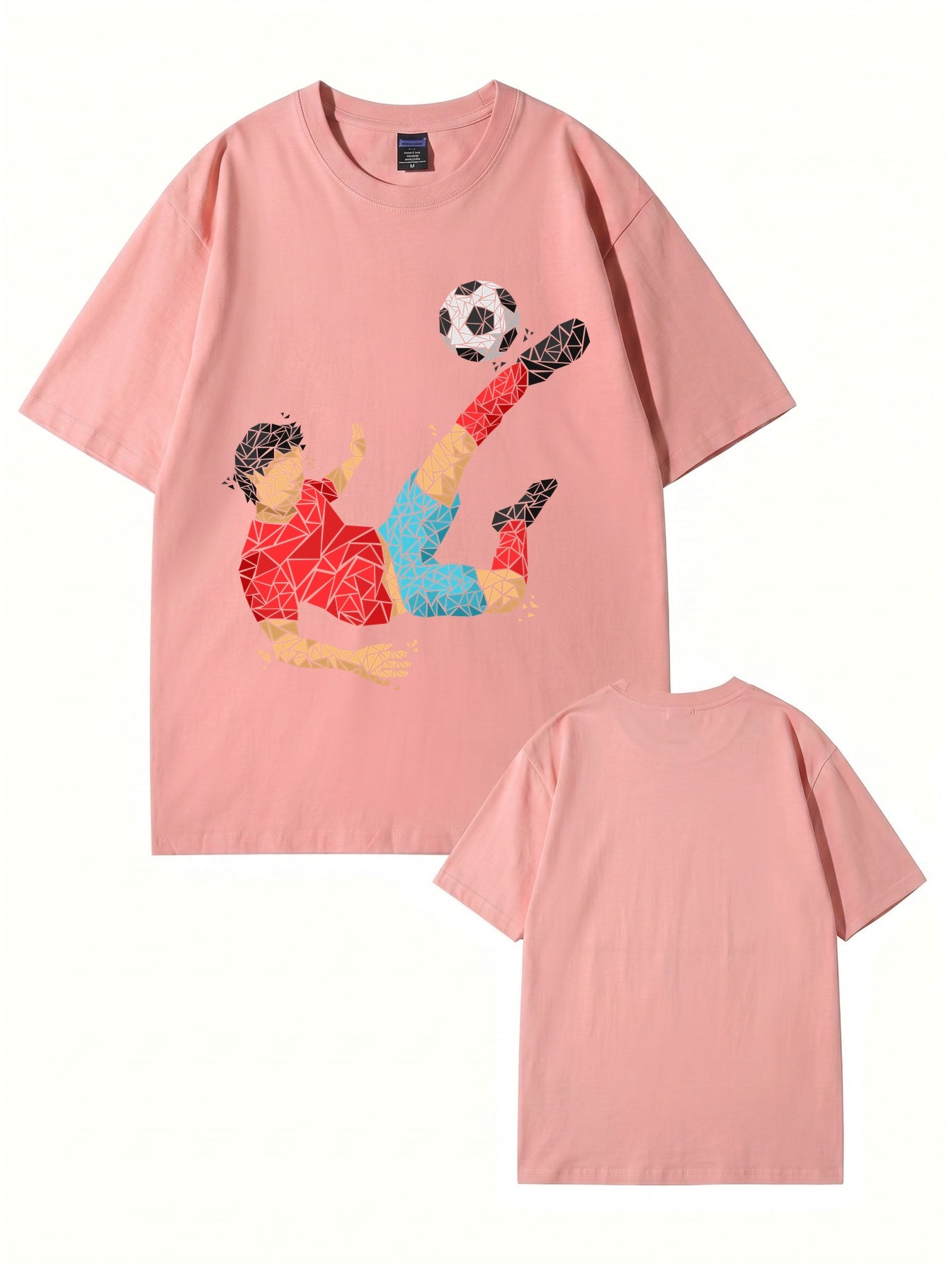 Geometric Soccer Player Graphic Print Men's 100% Cotton T-Shirt